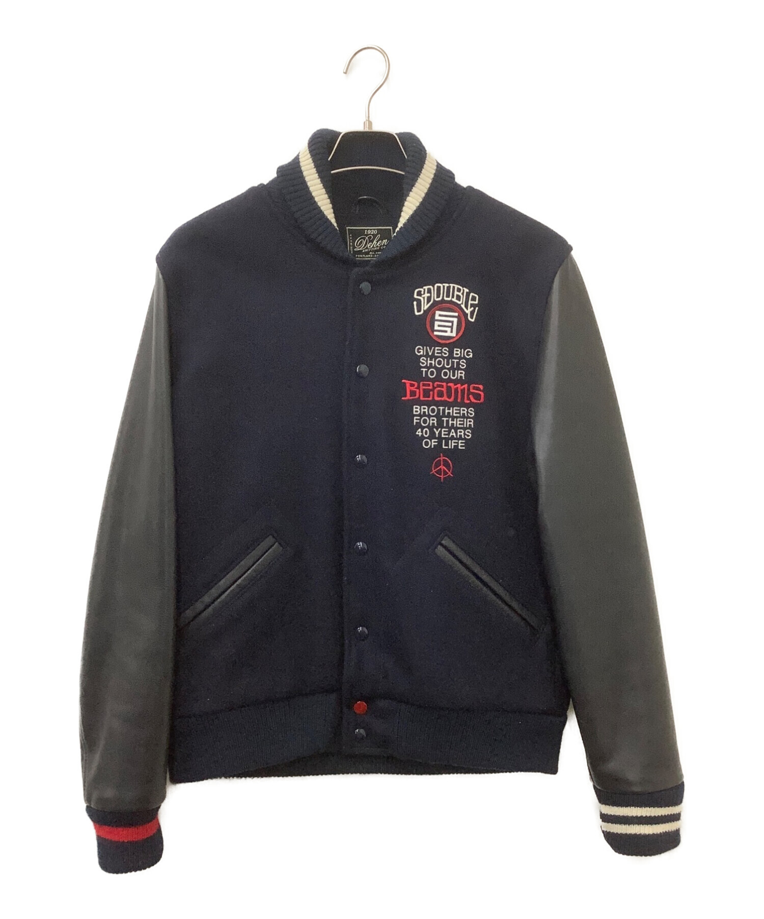 S/DOUBLE×DEHEN×BEAMS (エスダブル ディーエン ビームス) 40th Varsity JKT ネイビー×ブラック サイズ:L