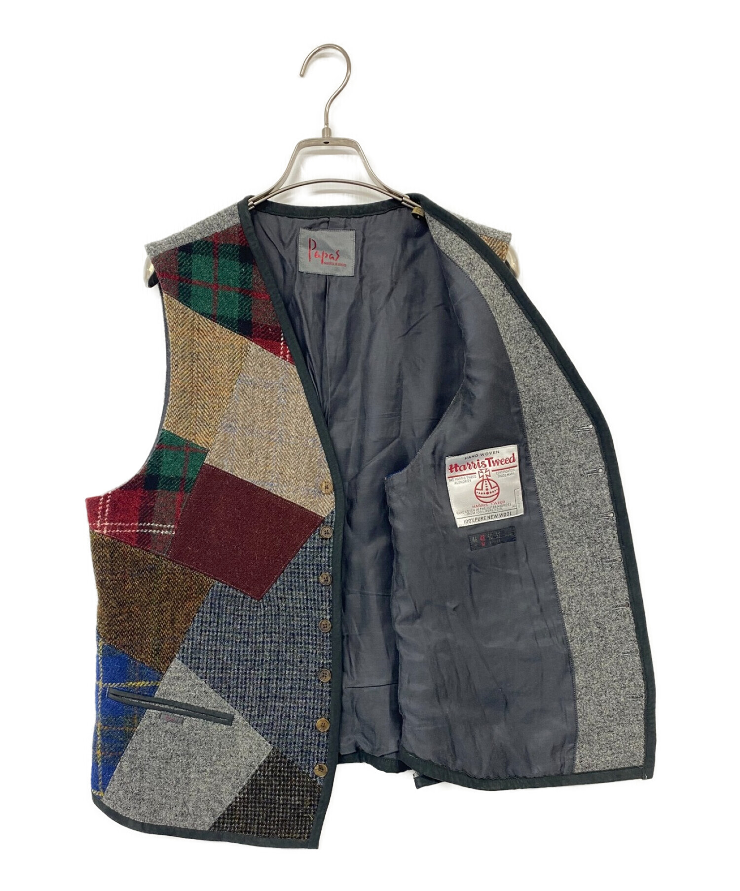 Harris Tweed (ハリスツイード) PAPAS (パパス) パッチワークベスト グレー サイズ:48