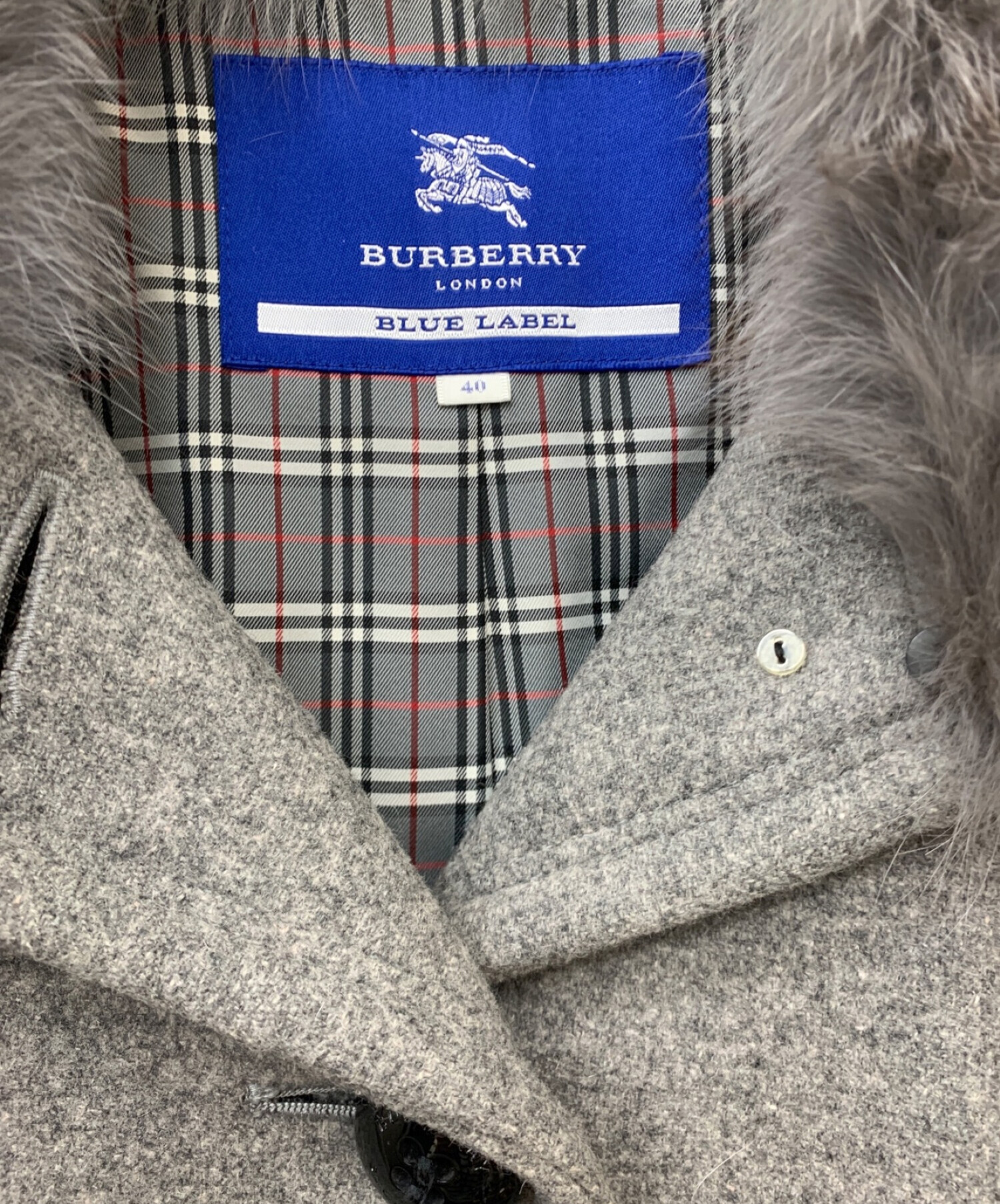 BURBERRY BLUE LABEL (バーバリーブルーレーベル) ファー付きウールコート グレー サイズ:40