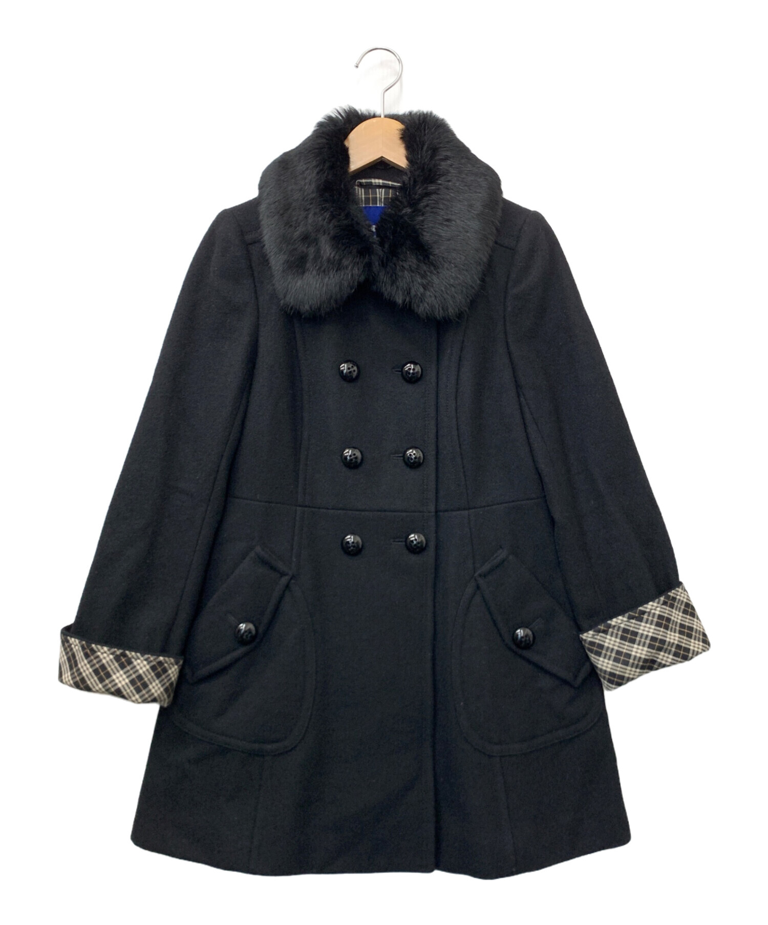 中古・古着通販】BURBERRY BLUE LABEL (バーバリーブルーレーベル) ラビットファーティペットコート ブラック  サイズ:36｜ブランド・古着通販 トレファク公式【TREFAC FASHION】スマホサイト