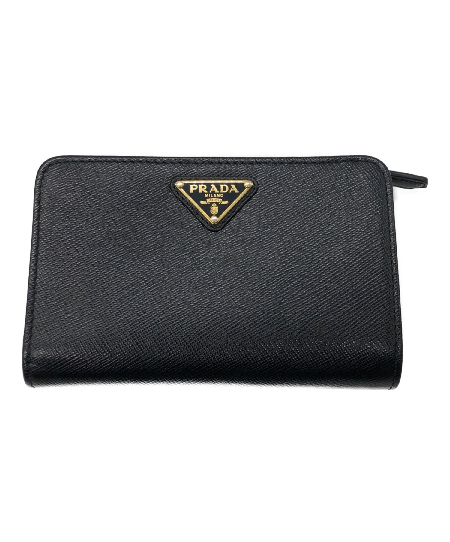 プラダ 三つ折り財布 ナイロン レザー 三角ロゴ カード付き ブラック