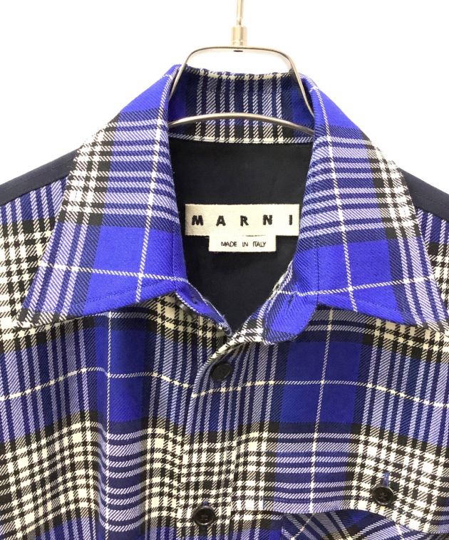 中古・古着通販】MARNI (マルニ) ウールチェックコンビポインテッドカラーシャツ ブルー×ブラック サイズ:44｜ブランド・古着通販  トレファク公式【TREFAC FASHION】スマホサイト