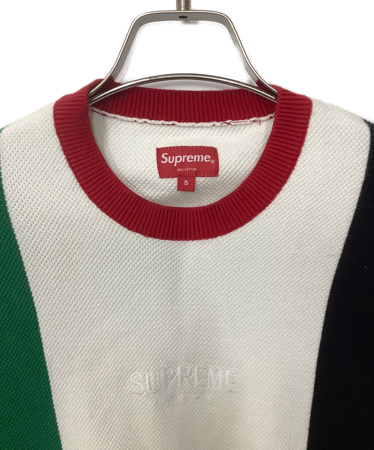 Supreme (シュプリーム) Pique Crewneck ホワイト×グリーン×ブラック×レッド サイズ:S