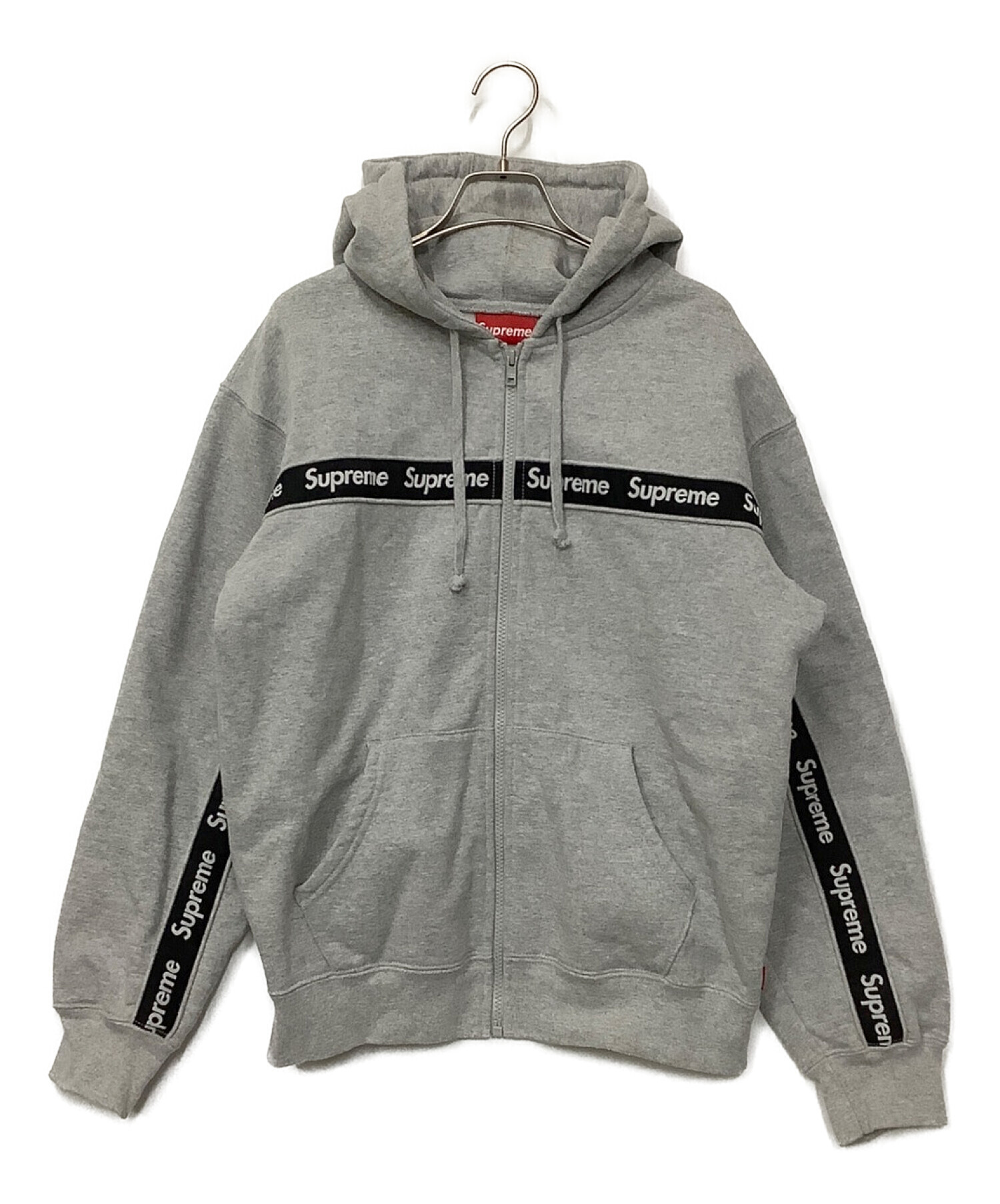 Supreme (シュプリーム) Text Stripe Hooded Sweatshirt グレー サイズ:S