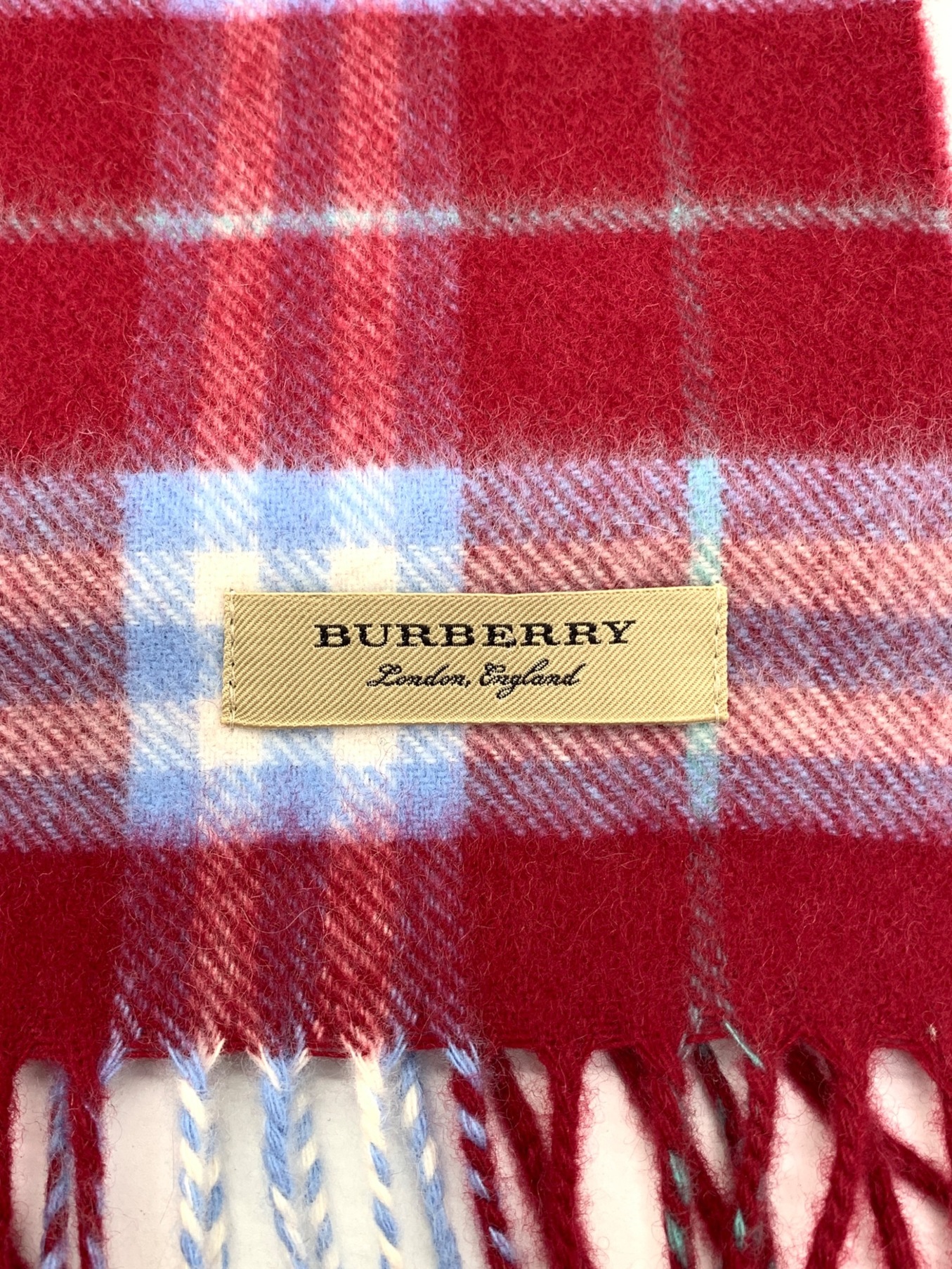 BURBERRY LONDON (バーバリー ロンドン) マフラー レッド サイズ:168(フリンジ含まず)×30(cm)