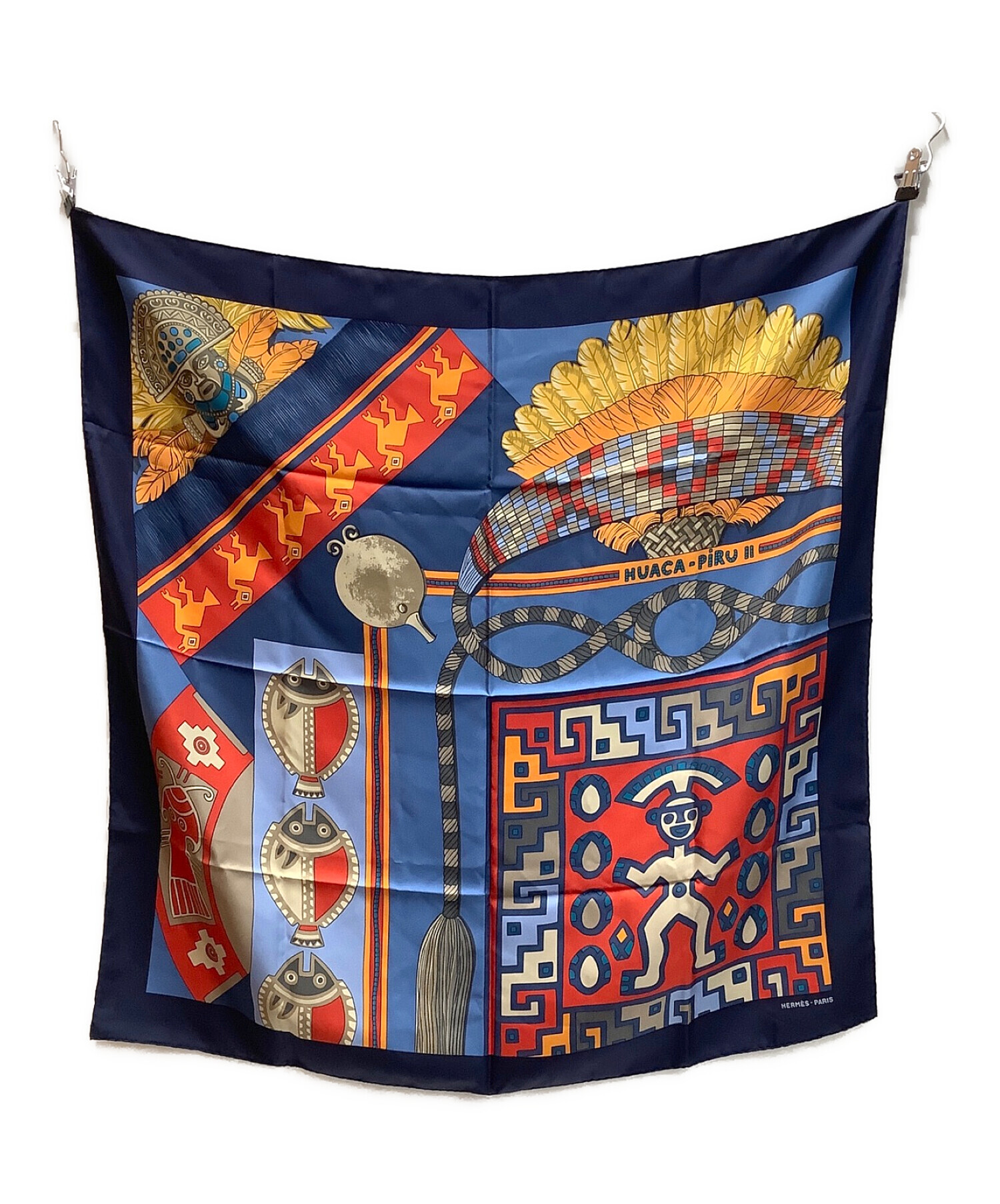 HERMES (エルメス) カレ90 HUACA PIRU Ⅱ 神聖なるペルー スカーフ ネイビー