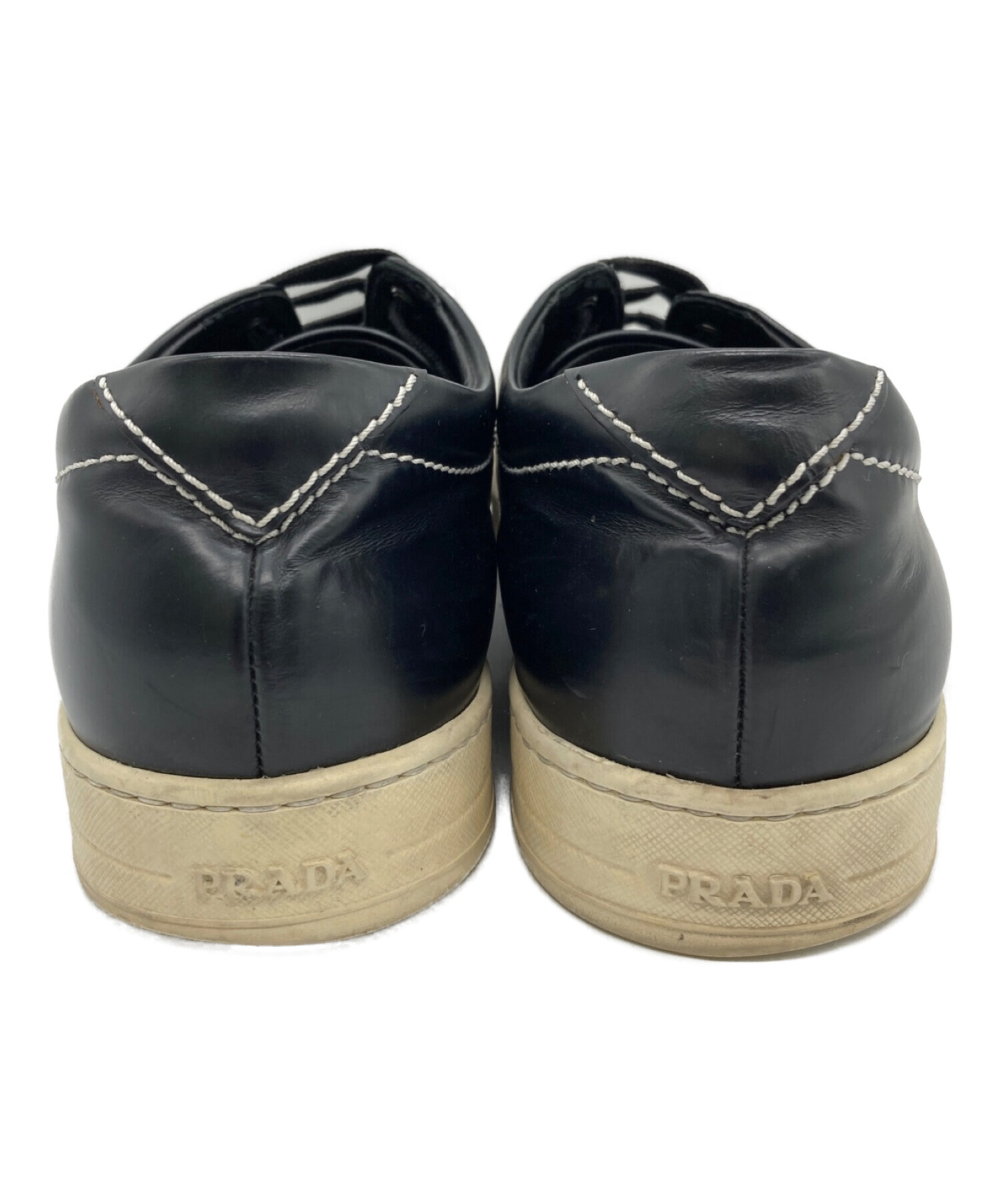 PRADA (プラダ) レザースニーカー ブラック サイズ:8