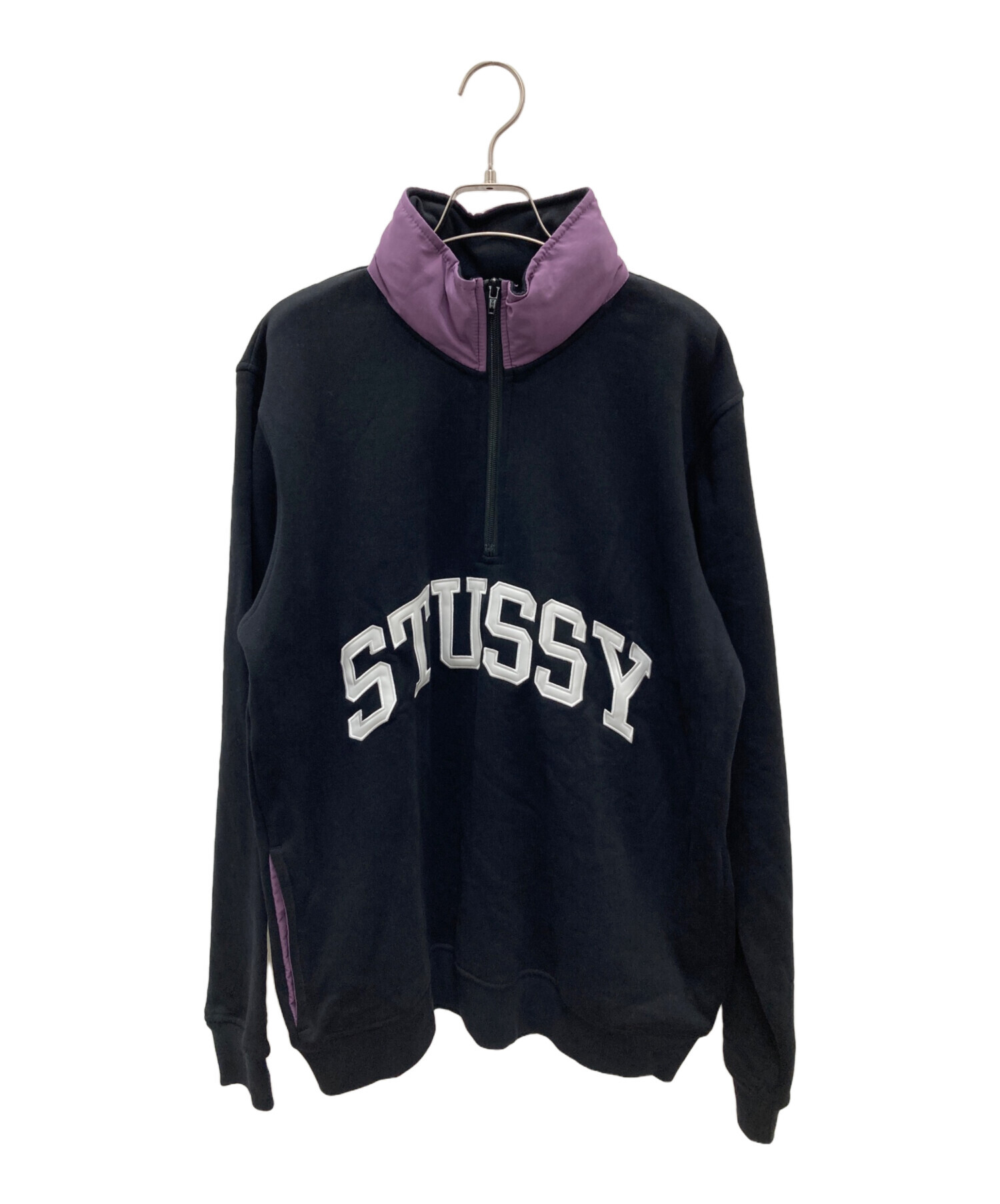 stussy (ステューシー) ハーフジップスウェット ブラック×パープル サイズ:Ｌ