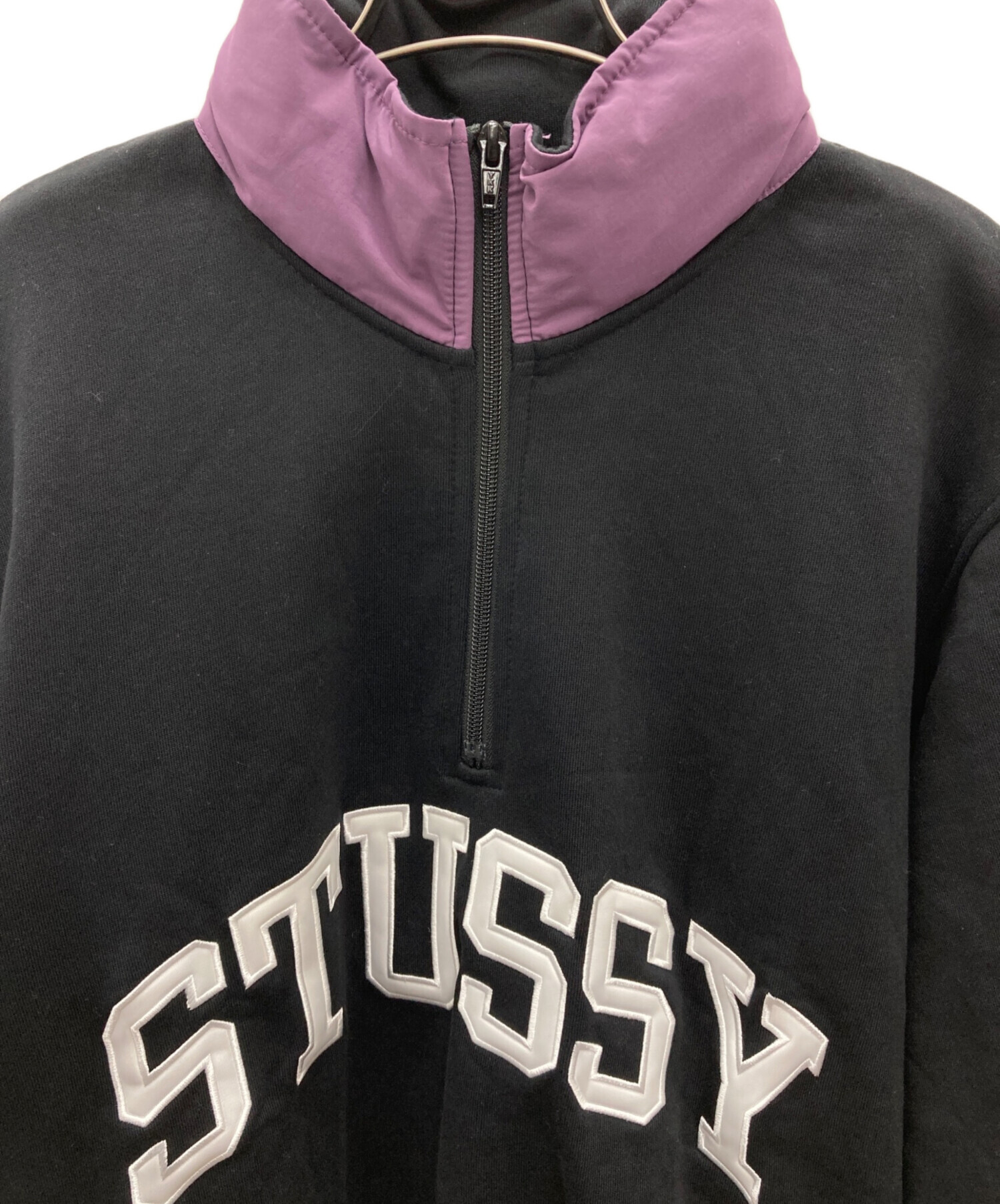 stussy (ステューシー) ハーフジップスウェット ブラック×パープル サイズ:Ｌ