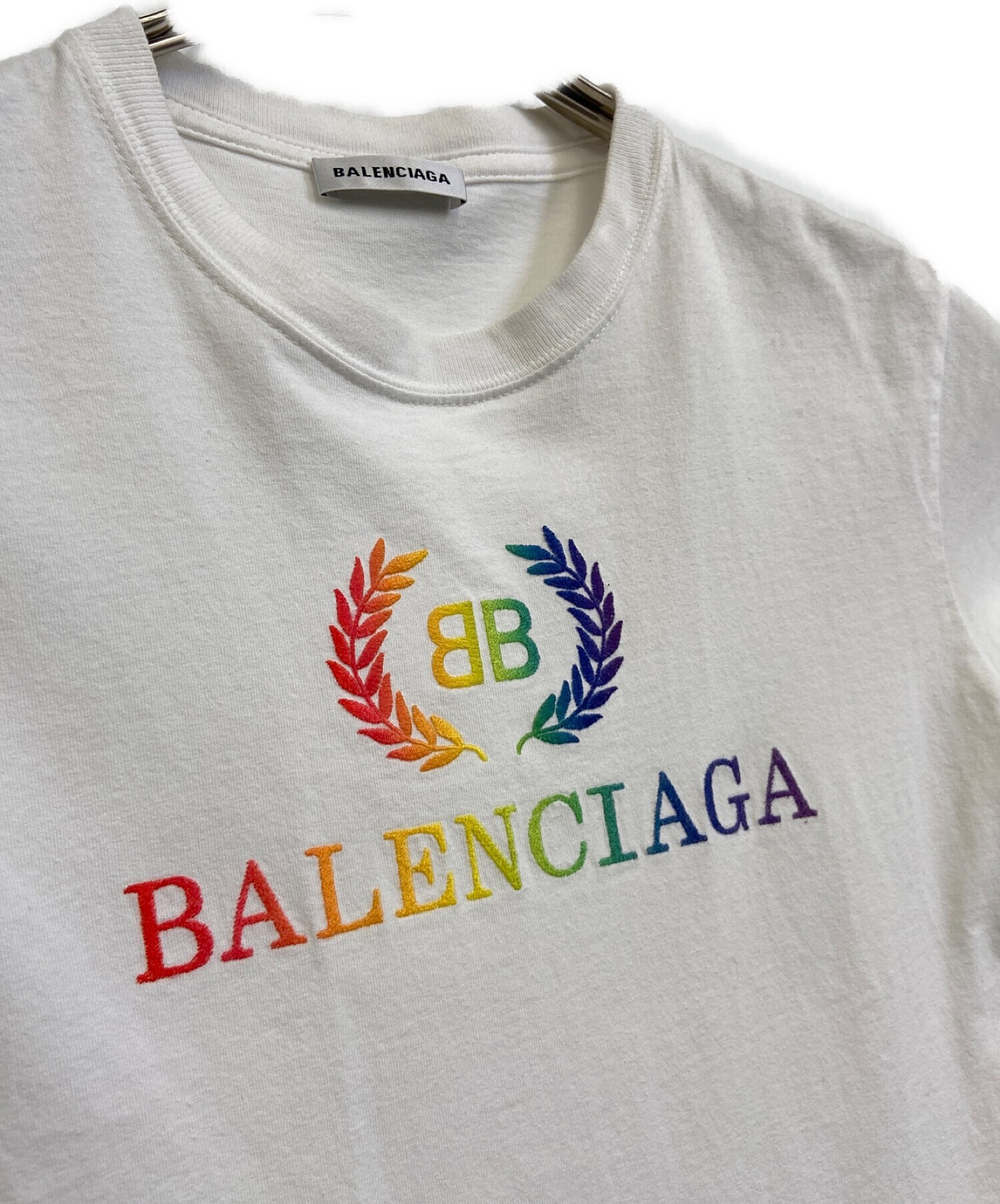 BALENCIAGA (バレンシアガ) 半袖Tシャツ ホワイト×レインボー サイズ:XS