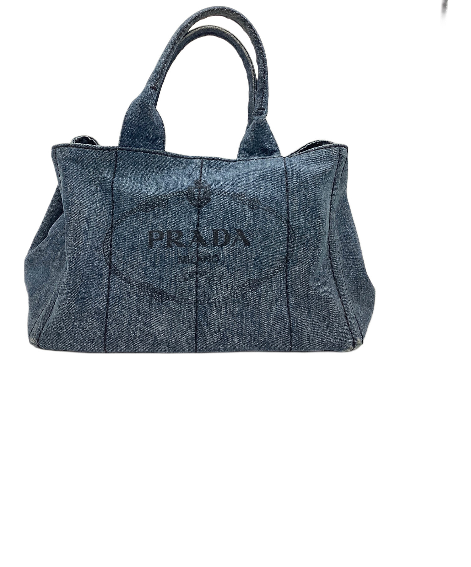 中古】PRADA(プラダ) トートバッグ 革タグ/編み込み 白×ゴールド のびる レザー