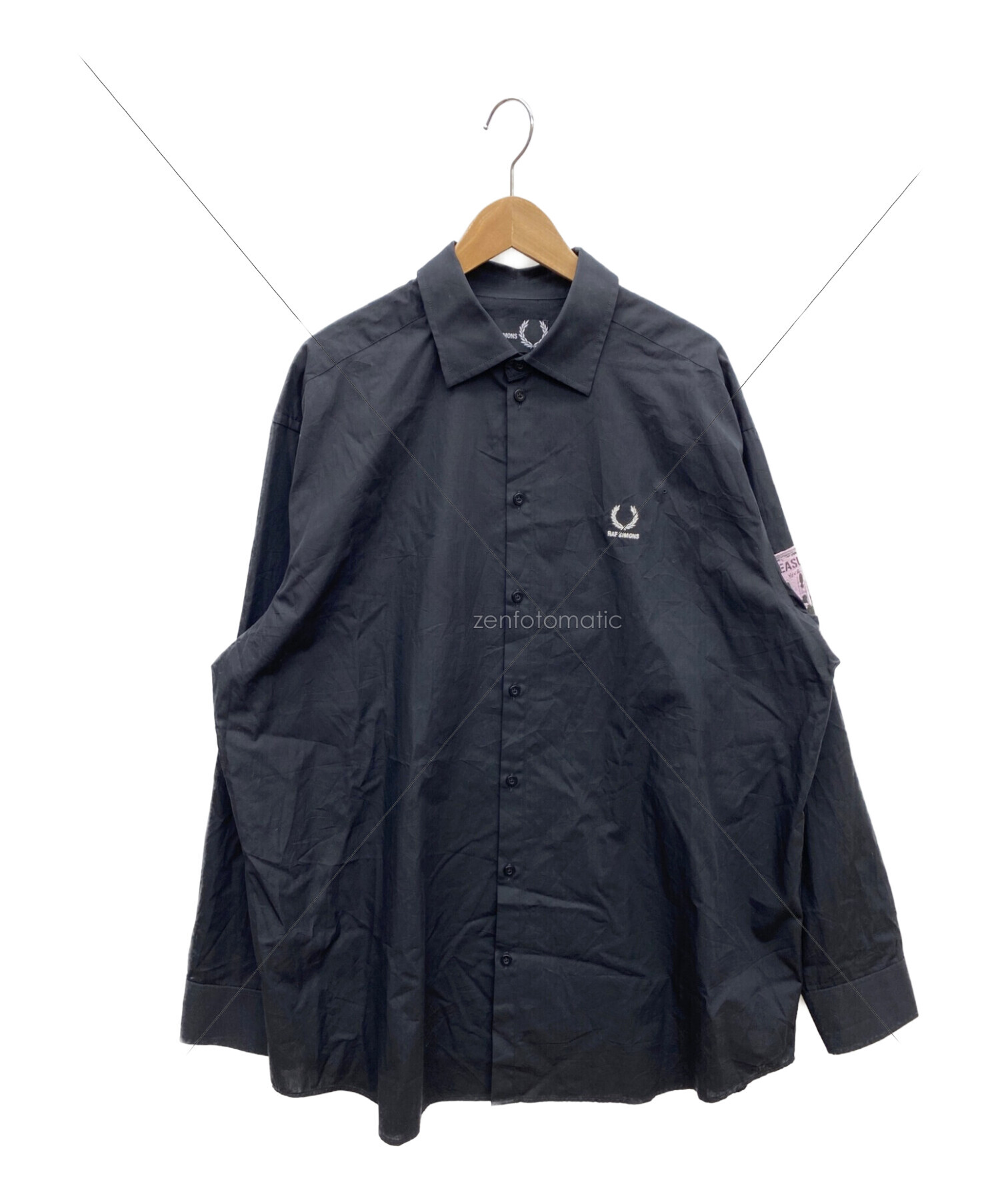 FRED PERRY (フレッドペリー) RAF SIMONS (ラフシモンズ) バックパッチオーバーサイズシャツ ブラック サイズ:M