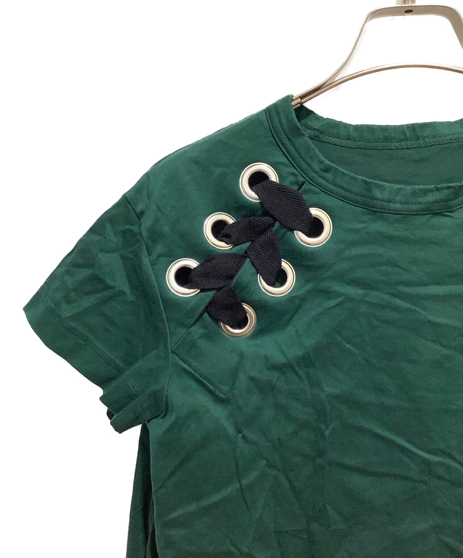 sacai (サカイ) ハトメ編み上げTシャツ グリーン サイズ:M