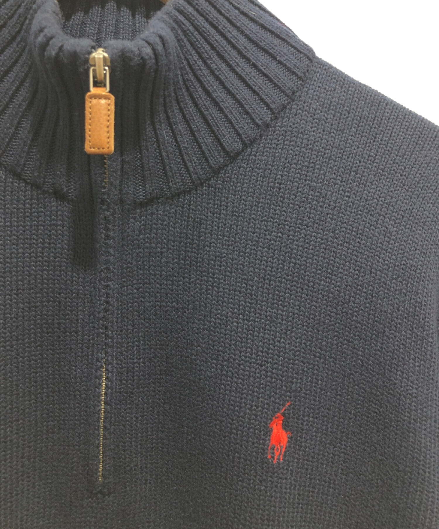 POLO RALPH LAUREN (ポロ・ラルフローレン) ハーフジップコットンニット ネイビー サイズ:M