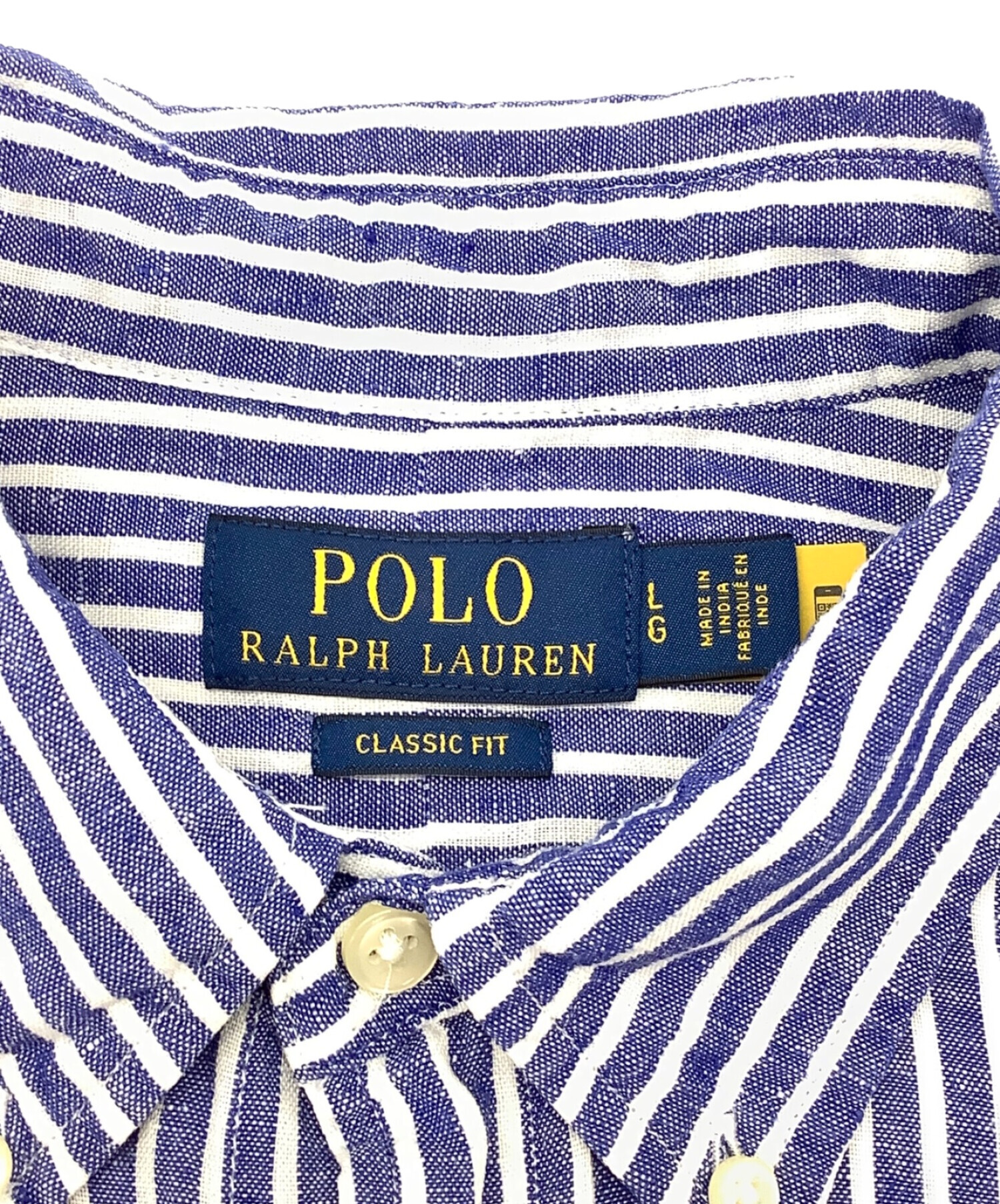 POLO RALPH LAUREN (ポロ・ラルフローレン) リネンストライプシャツ CLASSIC FIT ブルー×ホワイト サイズ:LG