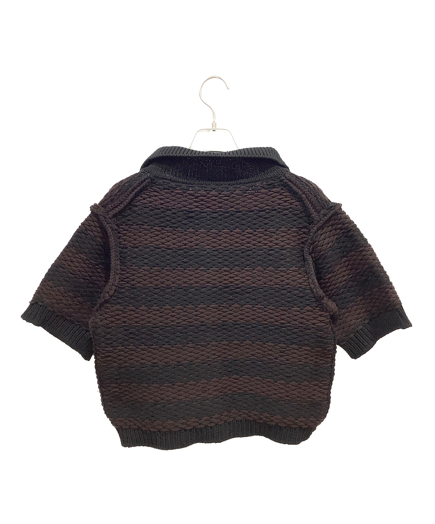 中古・古着通販】NKNIT (ンニット) striped sponge knit ブラックx