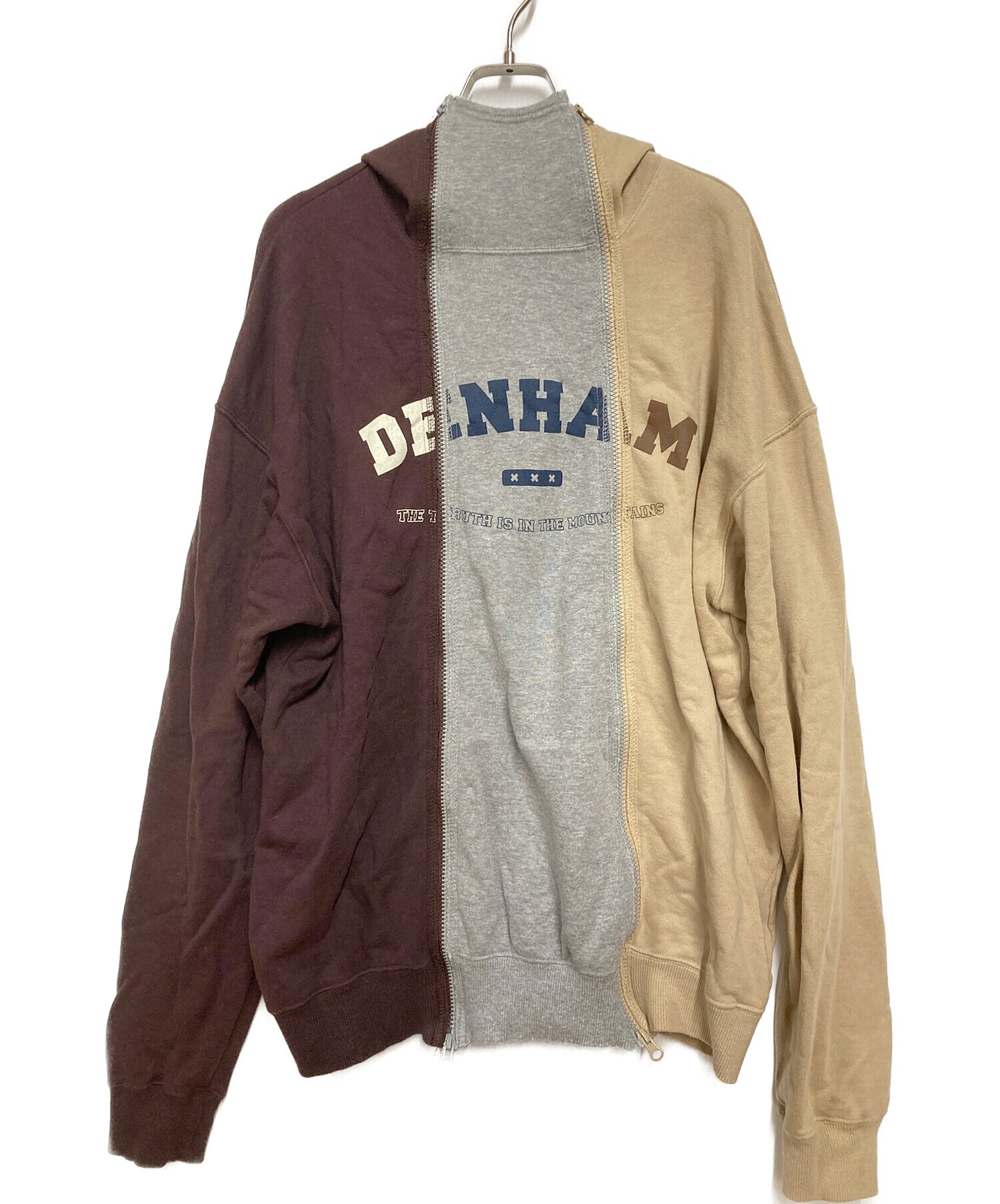Denham (デンハム) 変形ジップパーカー ブラウン×グレー×ブラウン サイズ:XLサイズ