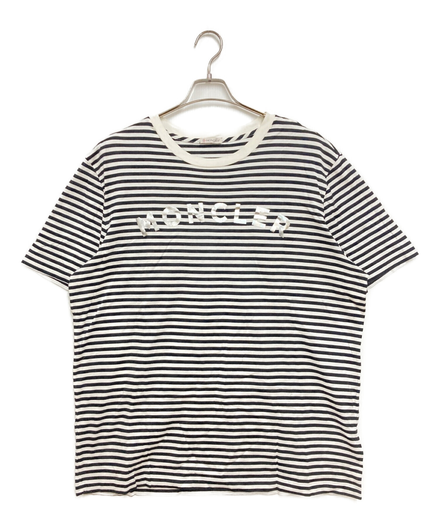 MONCLER (モンクレール) ボーダーTシャツ ホワイト×ブラック サイズ:XL