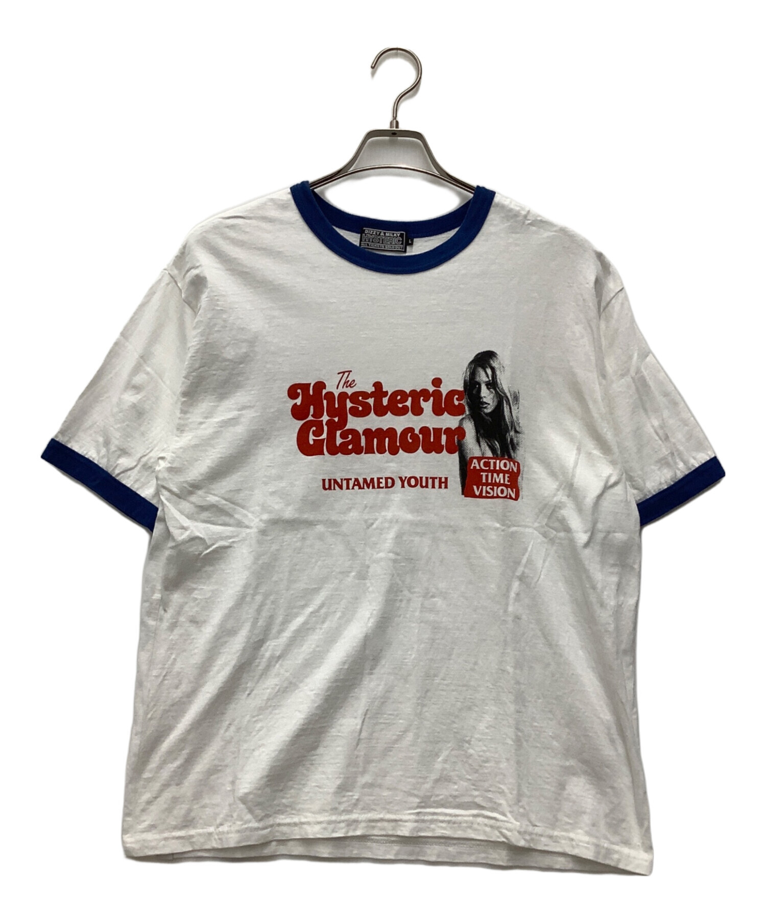 Hysteric Glamour (ヒステリックグラマー) リンガーtシャツ/23SS UNTAMED YOUTH ホワイト×ブルー サイズ:SIZE  L