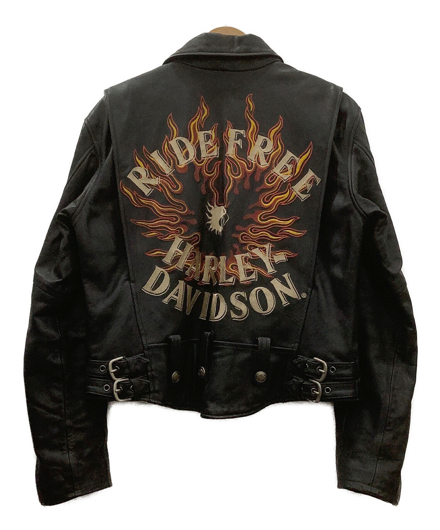 HARLEY-DAVIDSON (ハーレーダビッドソン) HARLEY-DAVIDSON　Flame II Ride Free Heavy  Weight Leather Jacket ブラック サイズ:M