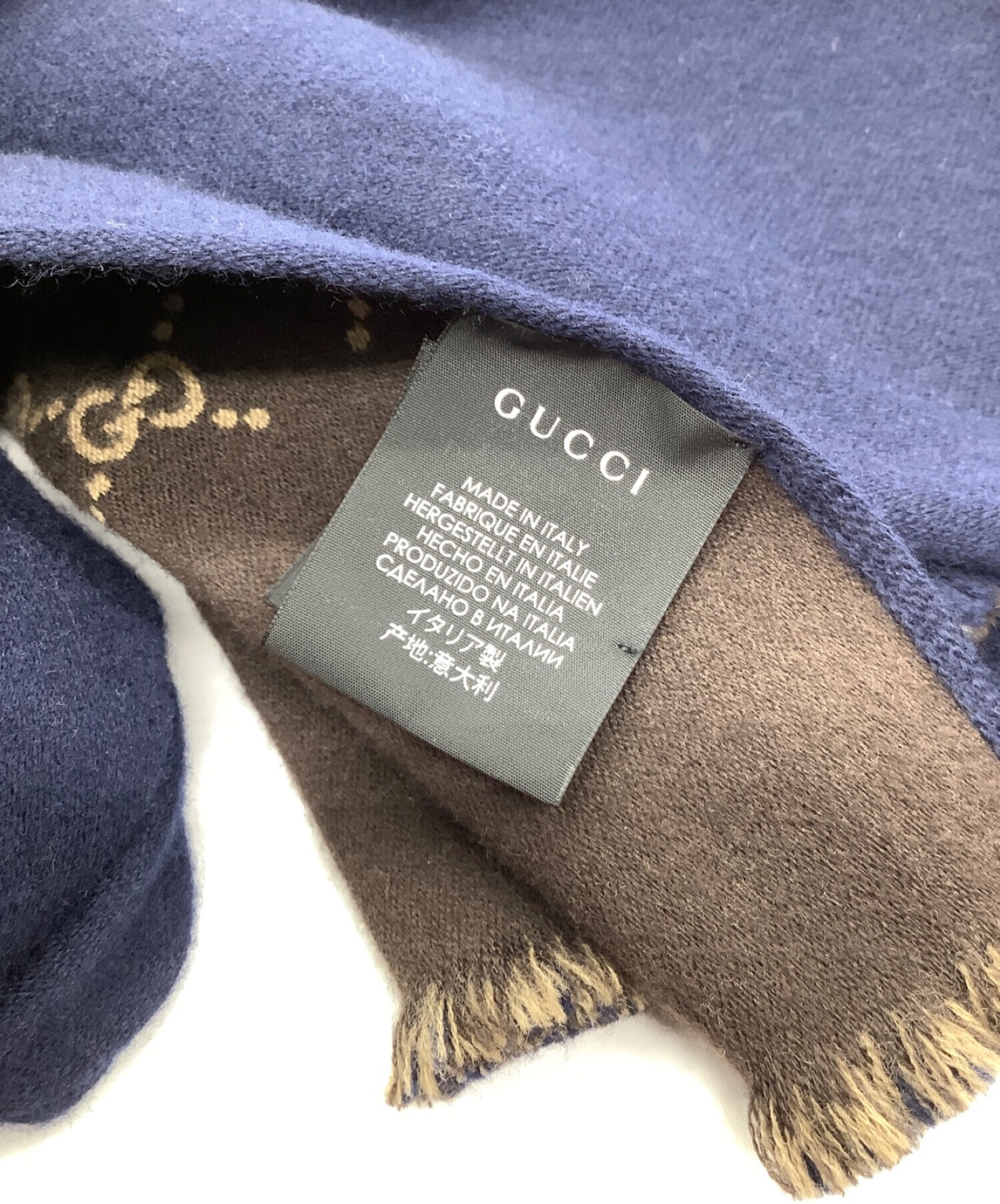 GUCCI (グッチ) マフラー ネイビー×ブラウン