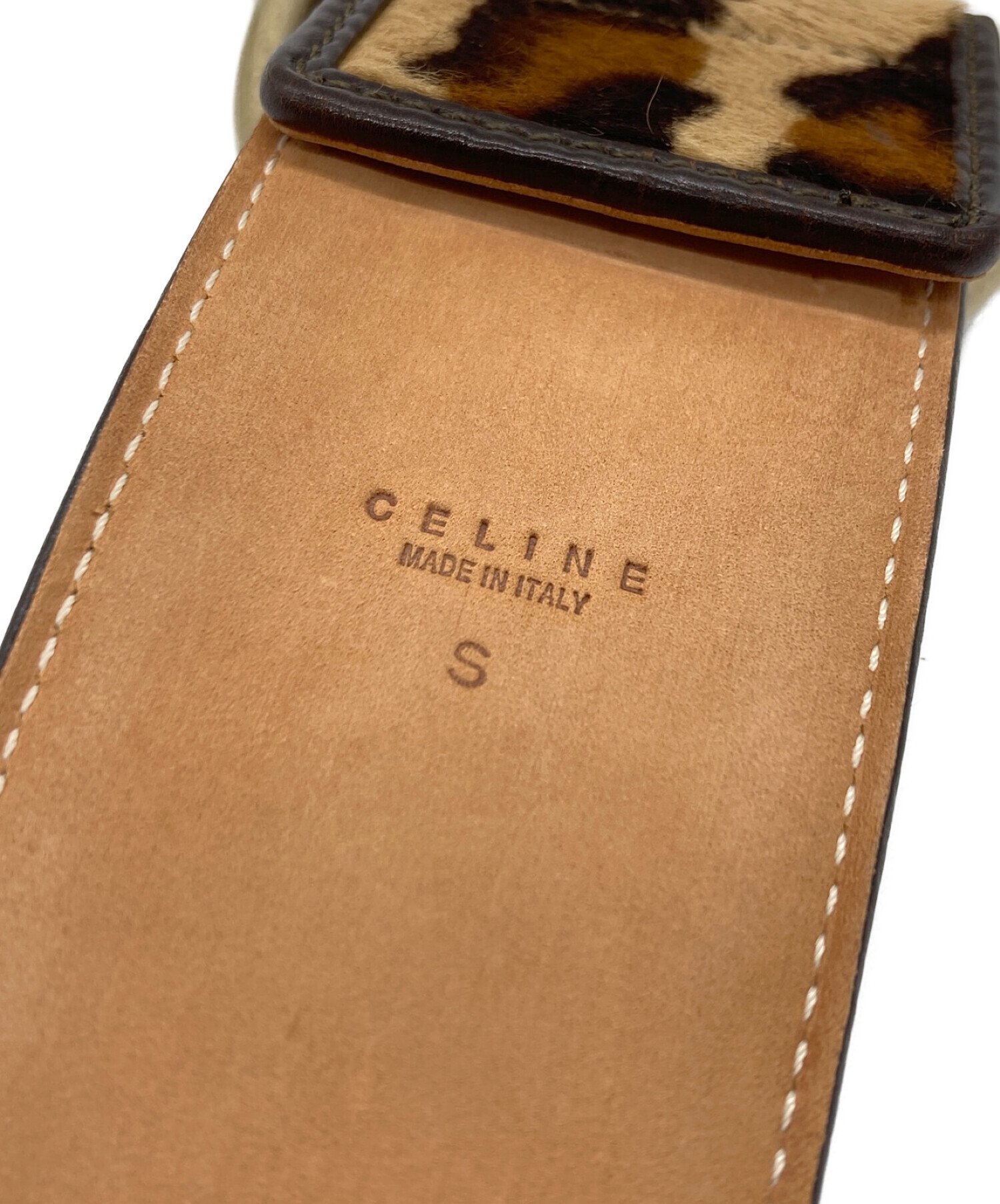 CELINE (セリーヌ) レオパード柄ハラコベルト ブラウン サイズ:S