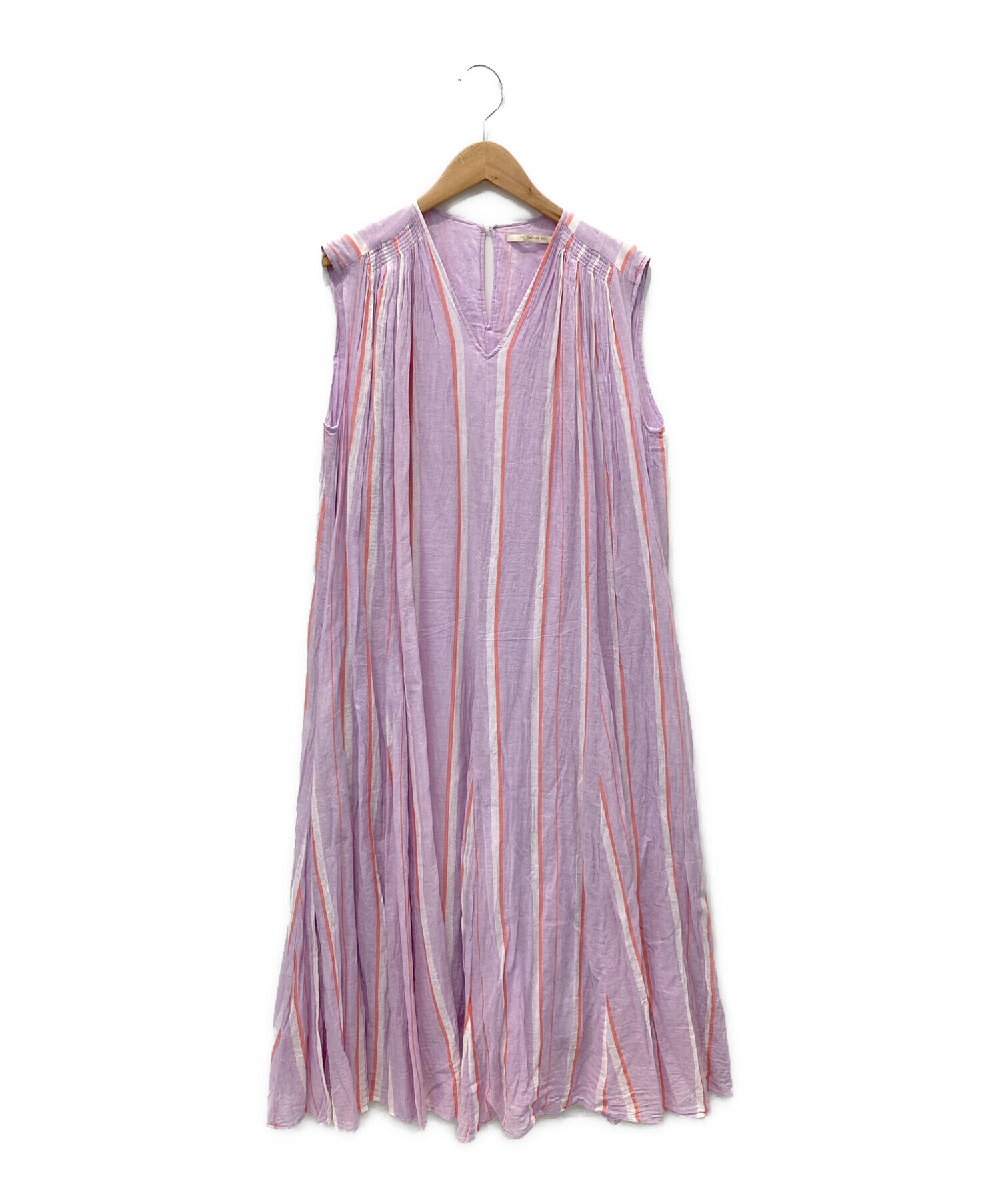 ne quittez pas (ヌキテパ) Cotton Voile Stripe Panel Sleeveless Dress パープル  サイズ:FREE