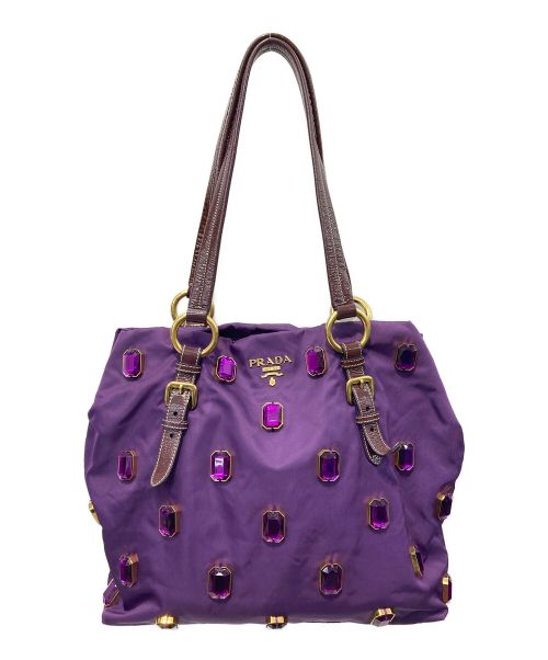 通販廉価プラダ　ビジュー付き　バケツ型バック　紫　ナイロン バッグ