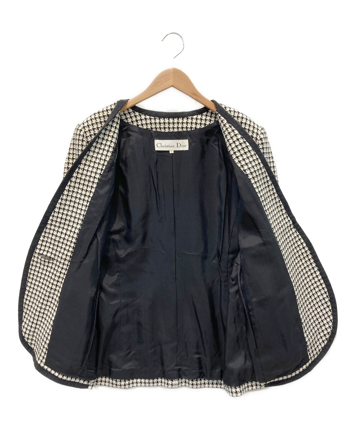 Christian Dior (クリスチャン ディオール) パイピングツイードジャケット ホワイト×ブラック サイズ:L