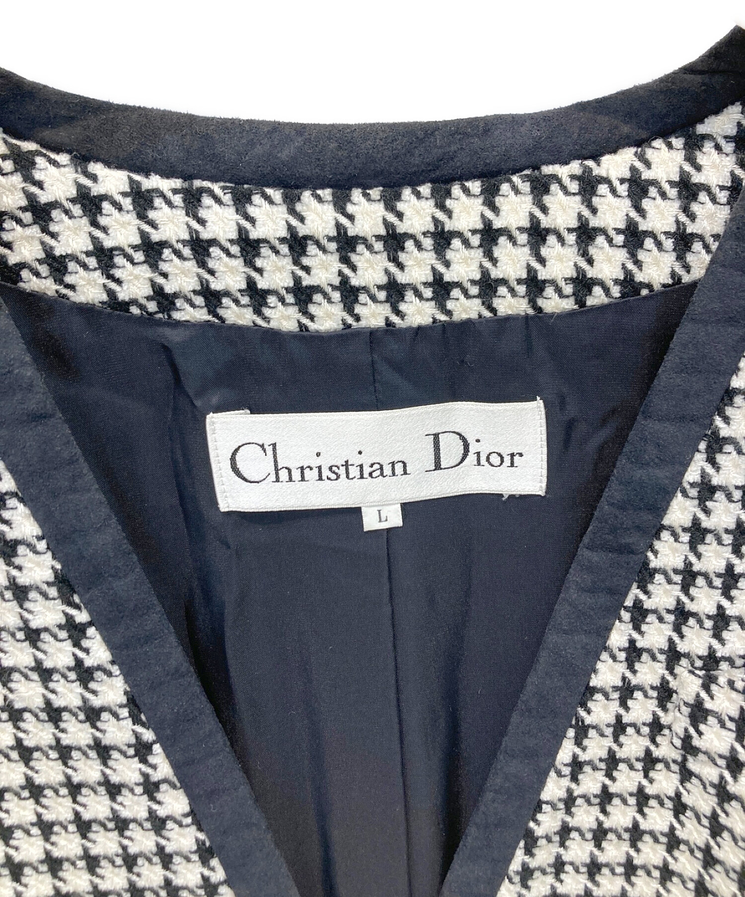 Christian Dior (クリスチャン ディオール) パイピングツイードジャケット ホワイト×ブラック サイズ:L