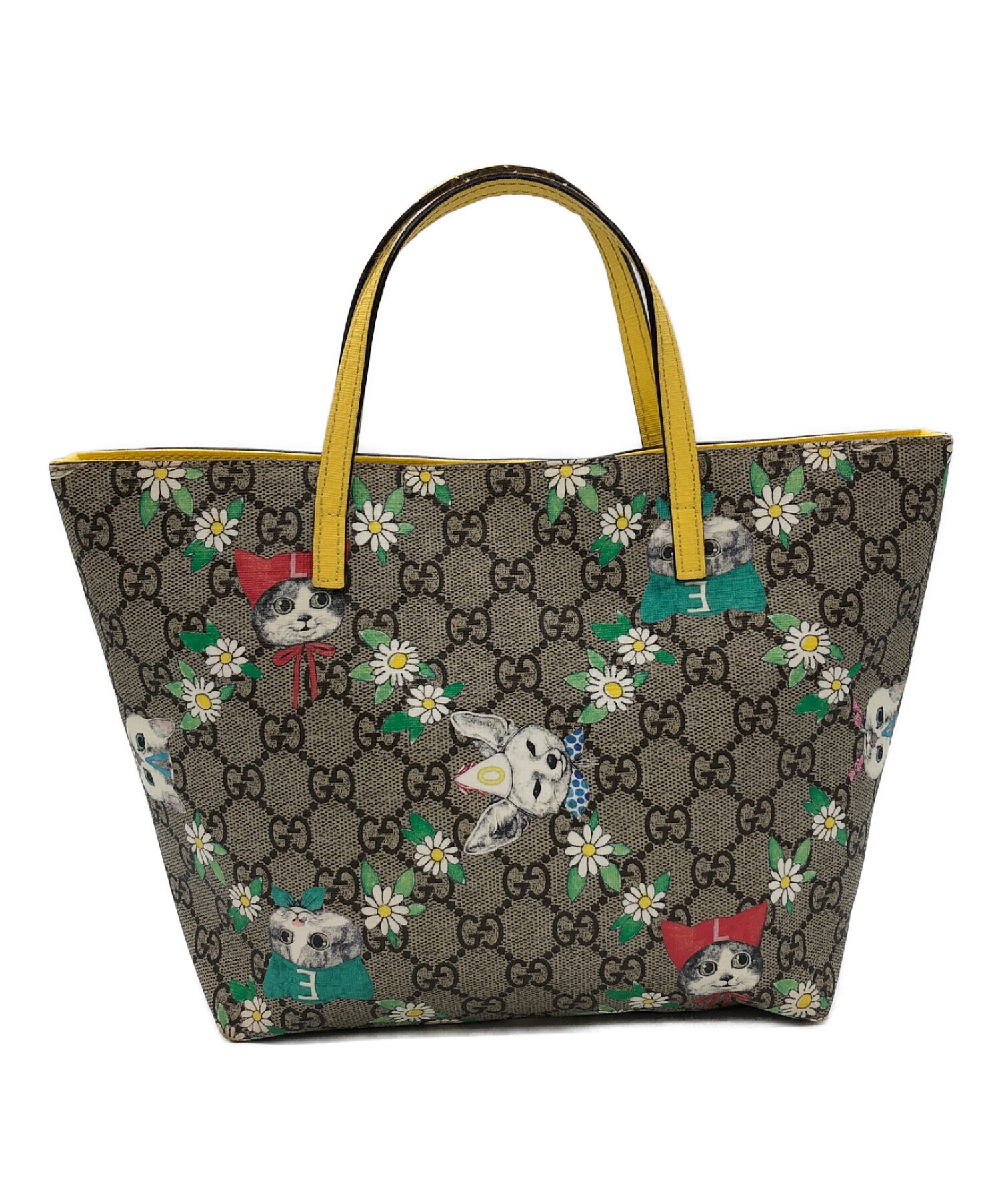 GUCCI (グッチ) キャットハンドバッグ チルドレンズ GGスプリーム ベージュ×イエロー