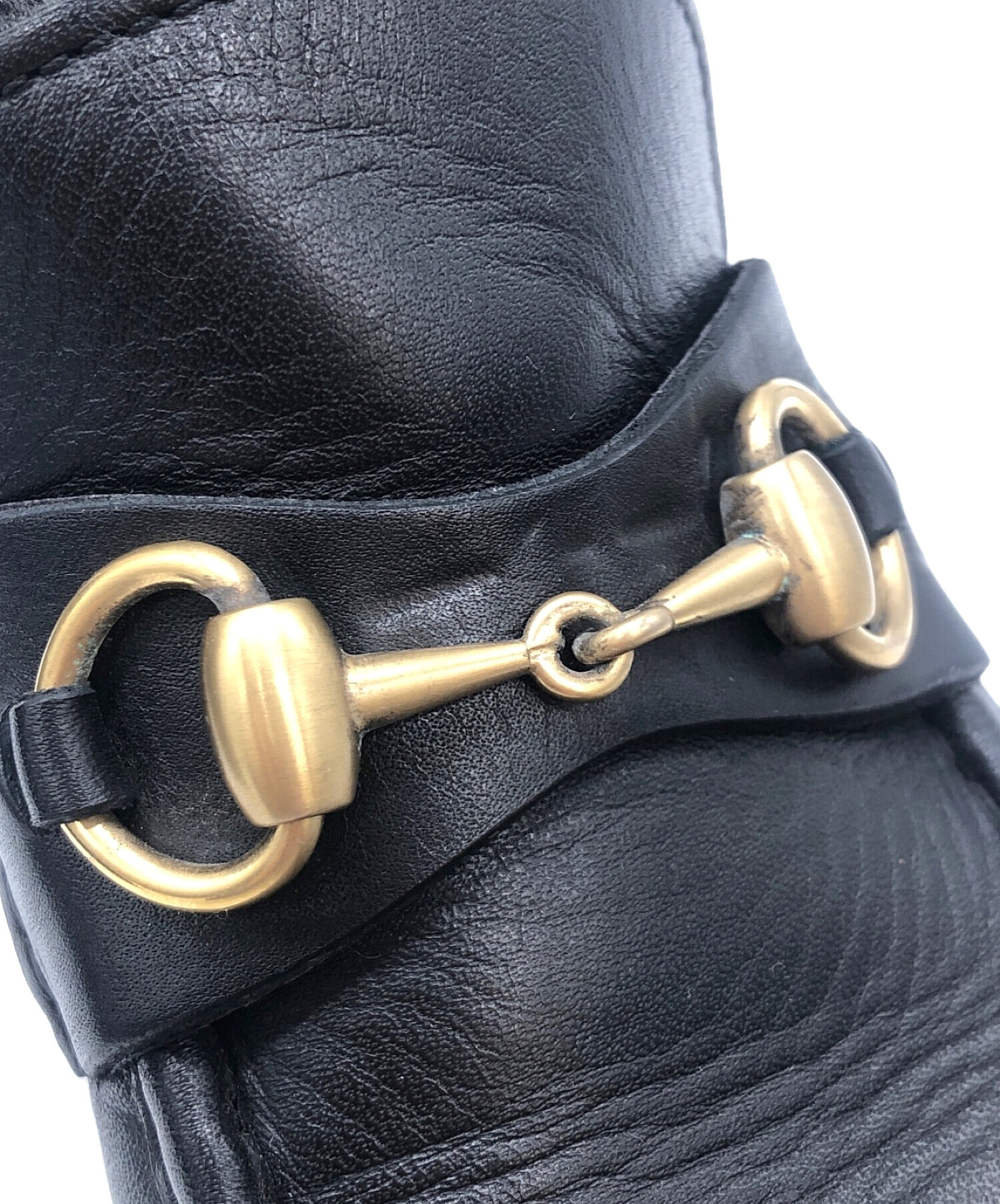 中古・古着通販】GUCCI (グッチ) ホースビットモカシンブーツ ブラック 