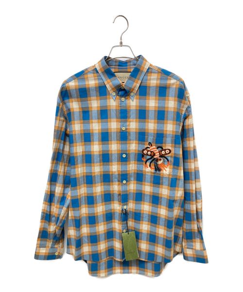 【中古・古着通販】GUCCI (グッチ) Freyja Hartas Animal Embroidery Check Shirt ブルー×オレンジ  サイズ:50 未使用品｜ブランド・古着通販 トレファク公式【TREFAC FASHION】スマホサイト