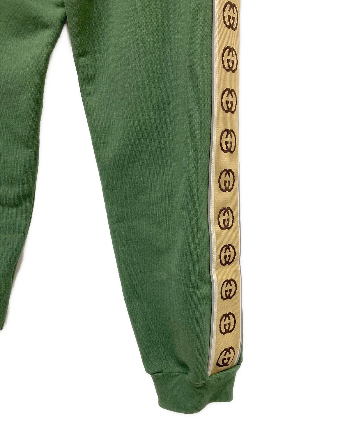 GUCCI (グッチ) Cotton Jogging Pant Jersey Trousers グリーン×ベージュ サイズ:L