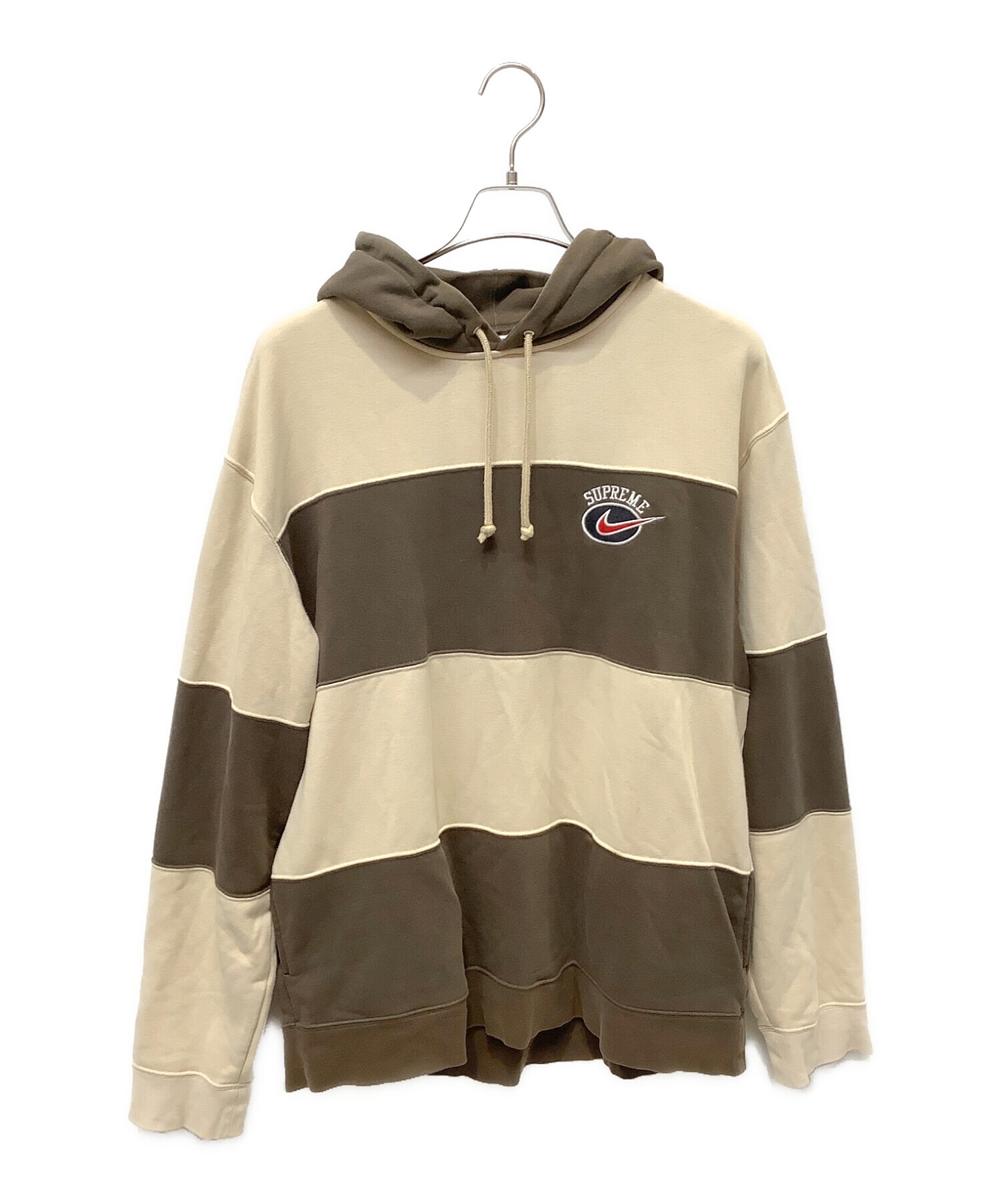 NIKE (ナイキ) SUPREME (シュプリーム) Stripe Hooded Sweatshirt ブラウン×アイボリー サイズ:L