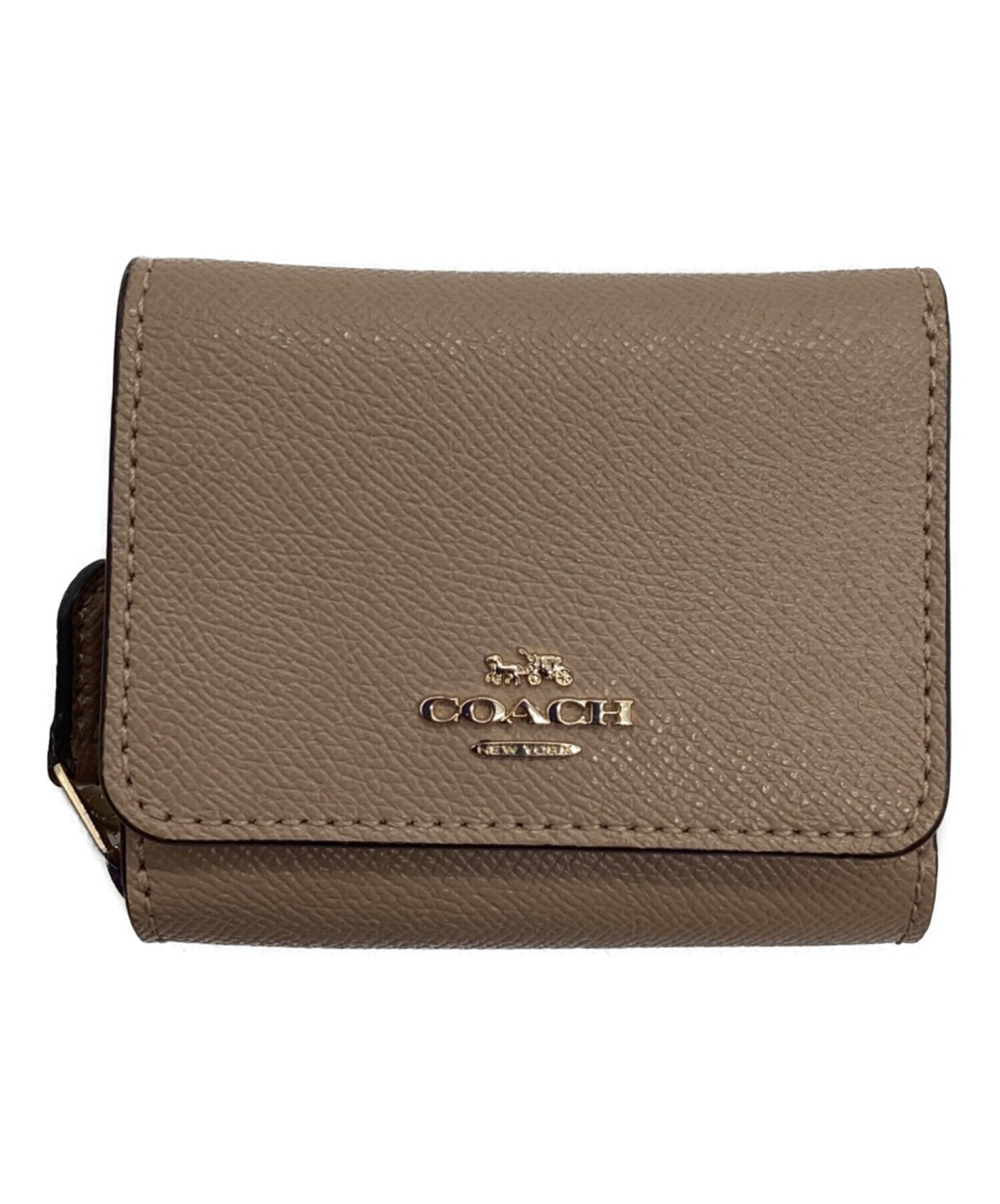 中古・古着通販】COACH (コーチ) 3つ折り財布 ベージュ ×ワインレッド