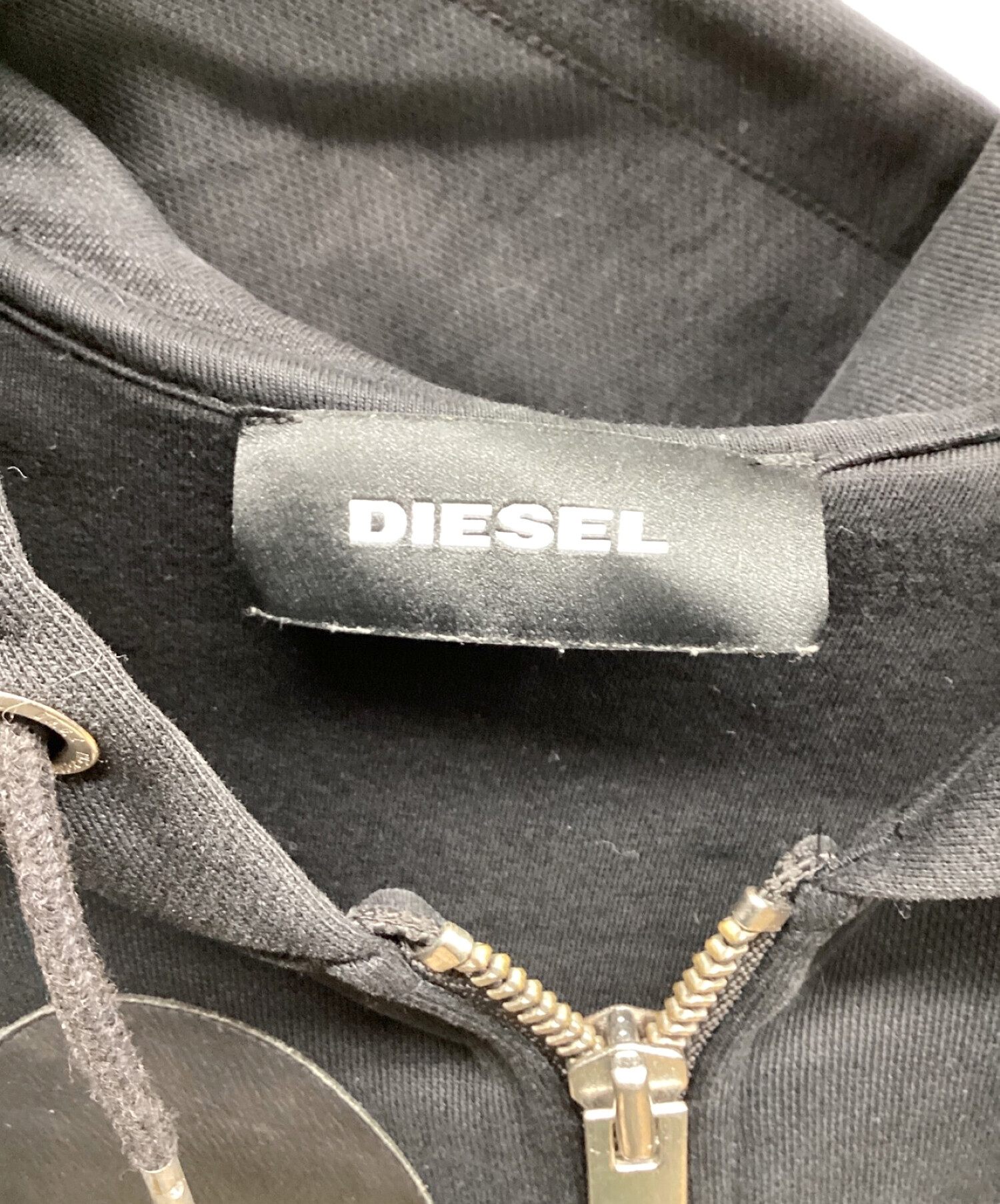 DIESEL (ディーゼル) レザーパッチワークジップパーカー ブラック サイズ:S