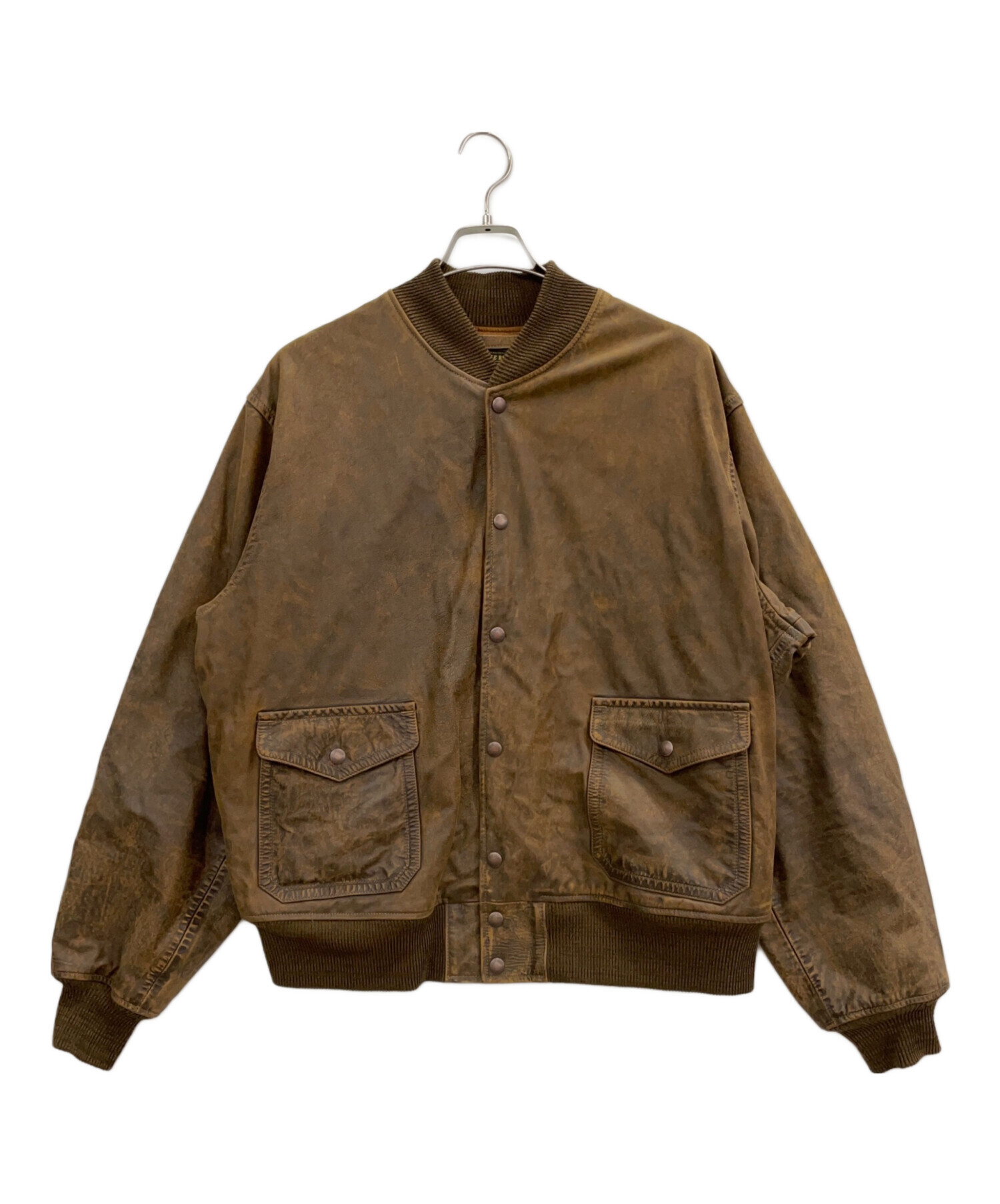 RRL (ダブルアールエル) レザーボンバージャケット ブラウン サイズ:XL