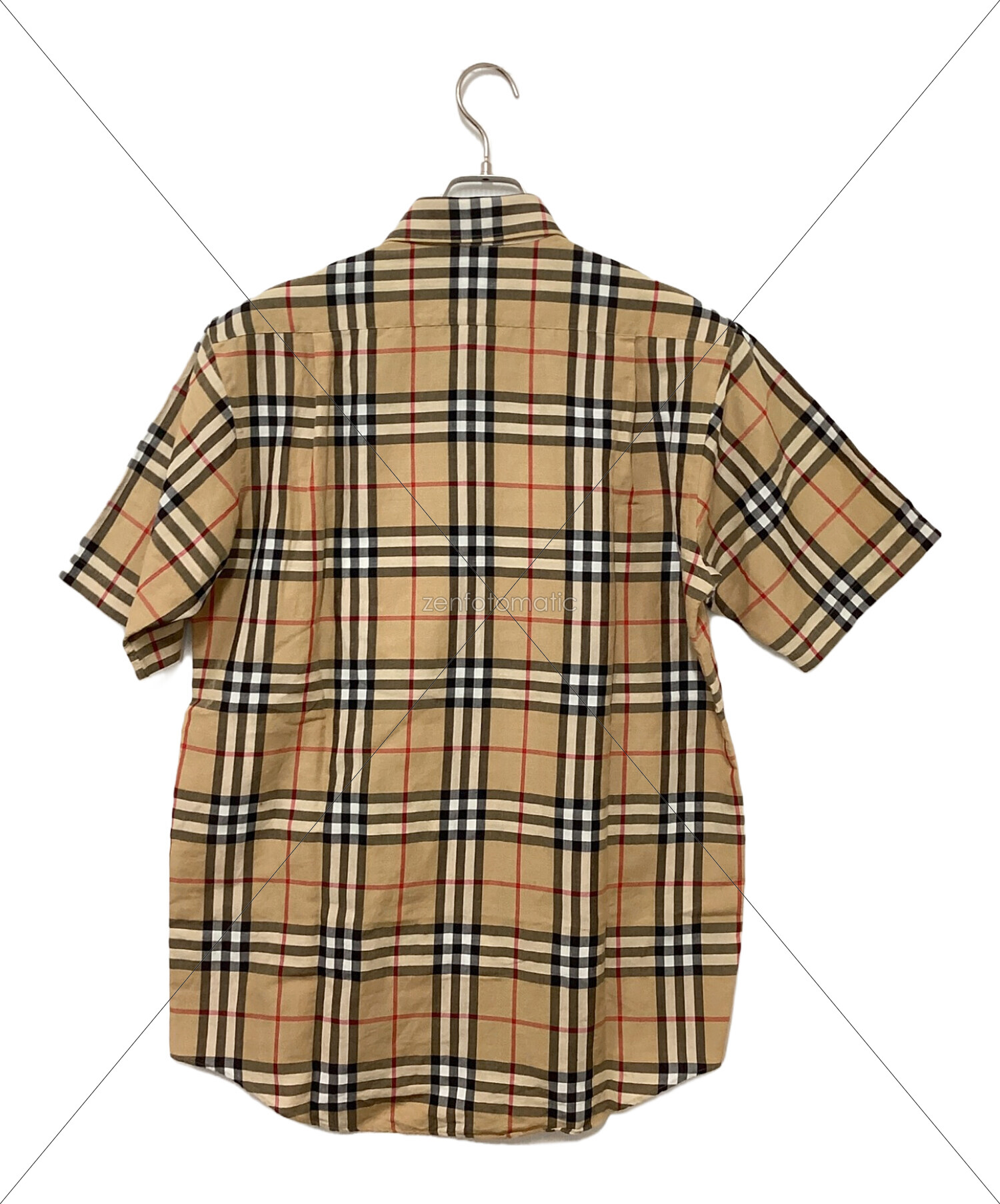 Burberry's (バーバリーズ) 90sリネンブレンド半袖チェックシャツ ベージュ×レッド×ブラック サイズ:Medium