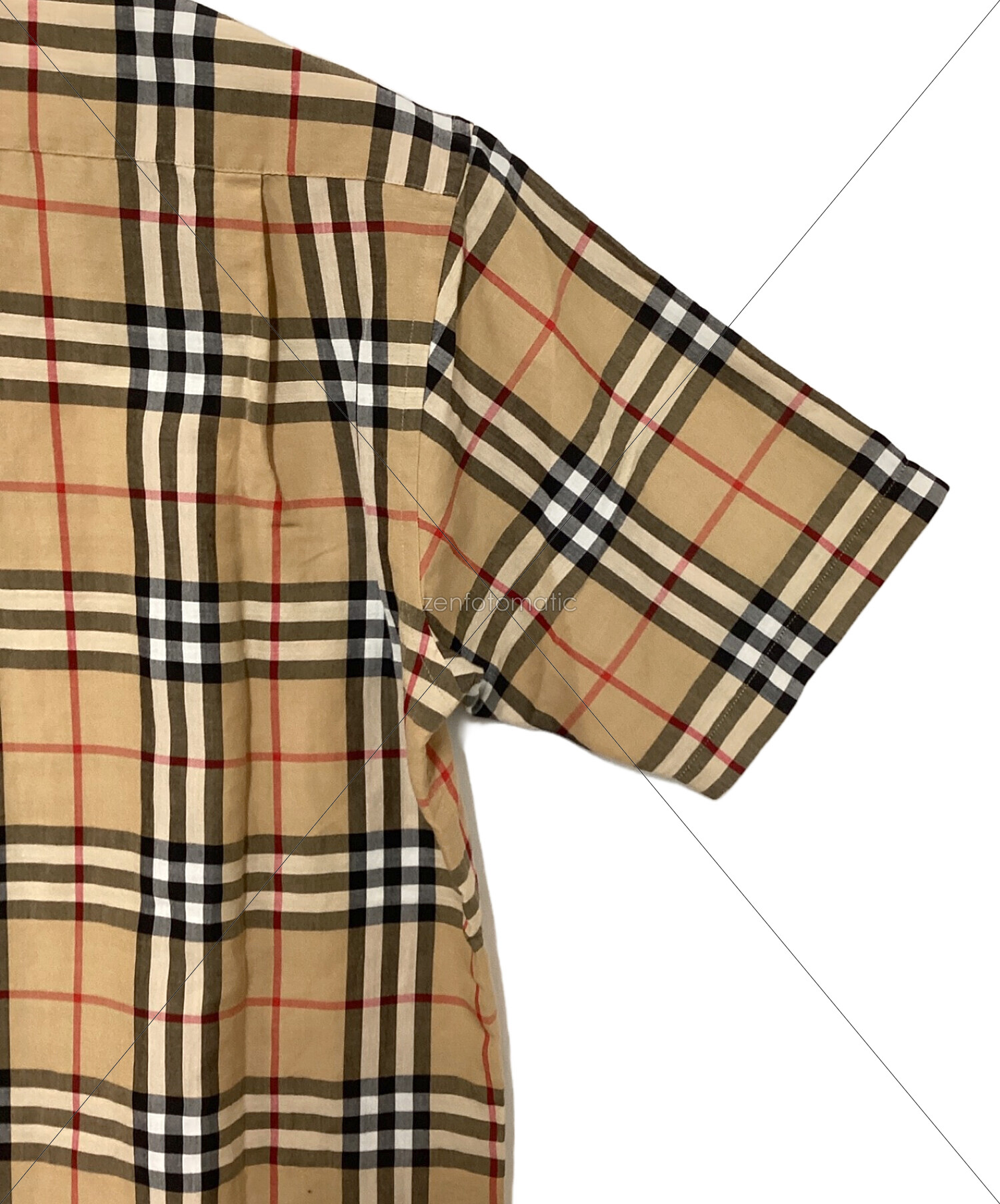 Burberry's (バーバリーズ) 90sリネンブレンド半袖チェックシャツ ベージュ×レッド×ブラック サイズ:Medium