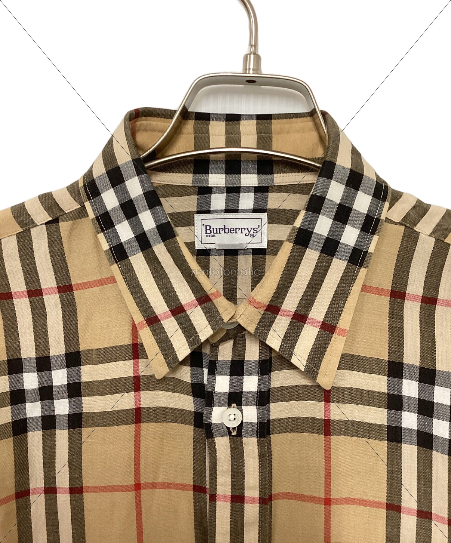 Burberry's (バーバリーズ) 90sリネンブレンド半袖チェックシャツ ベージュ×レッド×ブラック サイズ:Medium