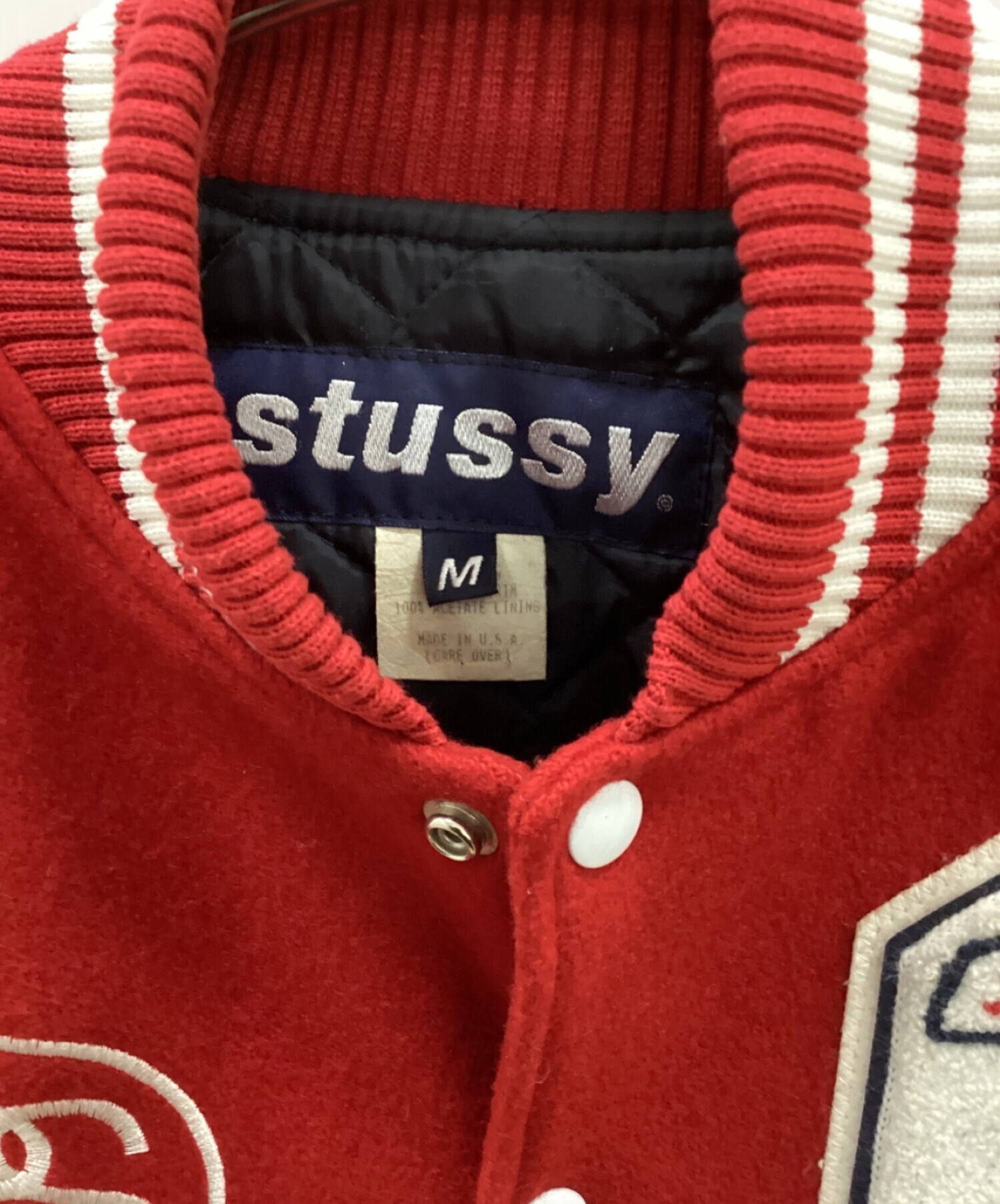 中古・古着通販】stussy (ステューシー) 90's puffy オリジナル袖革スタジャン レッド×ホワイト サイズ:Ⅿ｜ブランド・古着通販  トレファク公式【TREFAC FASHION】スマホサイト