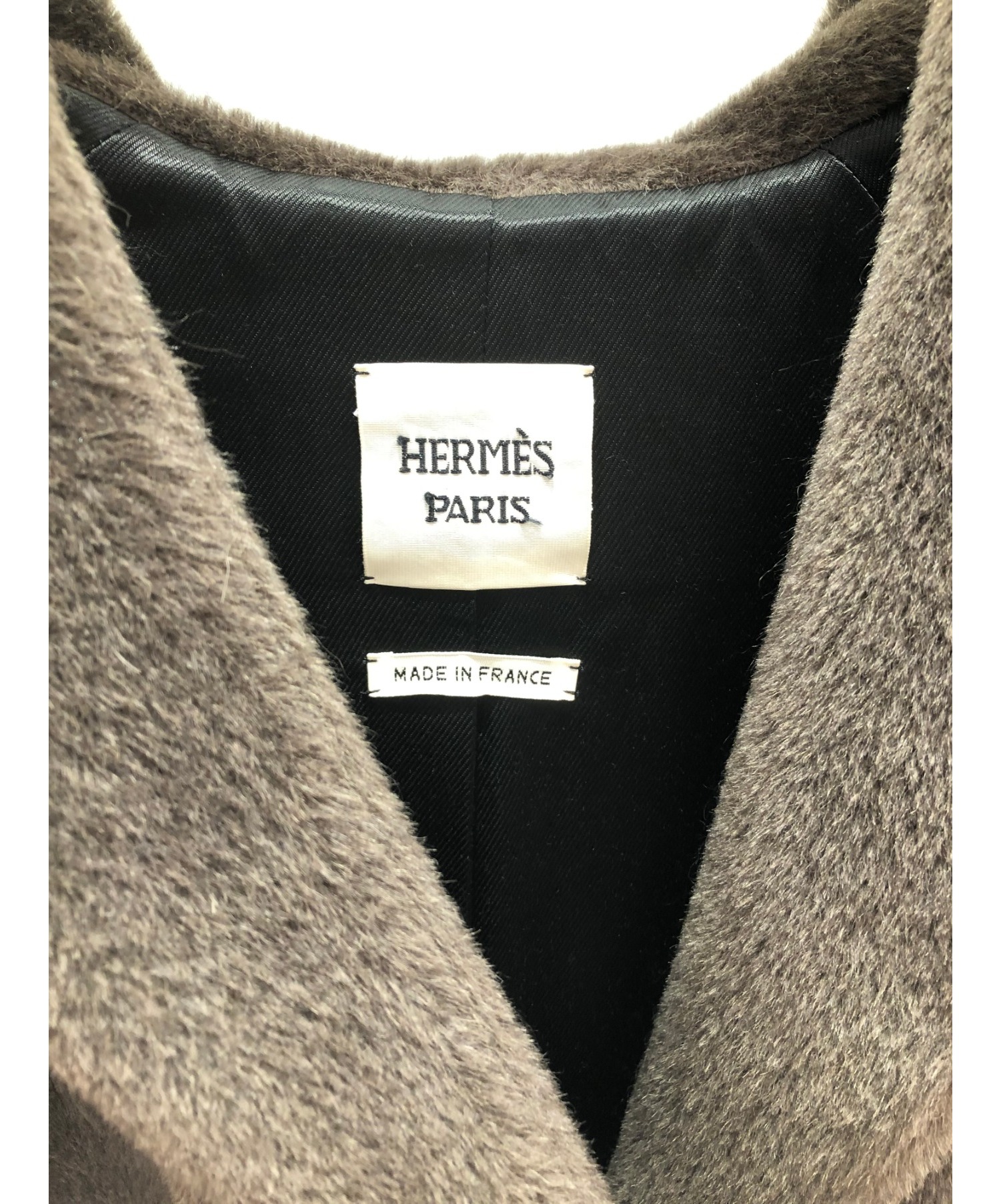 HERMES (エルメス) アルパカ混フーデッドジャケット ブラウン サイズ:38 マルジェラ期