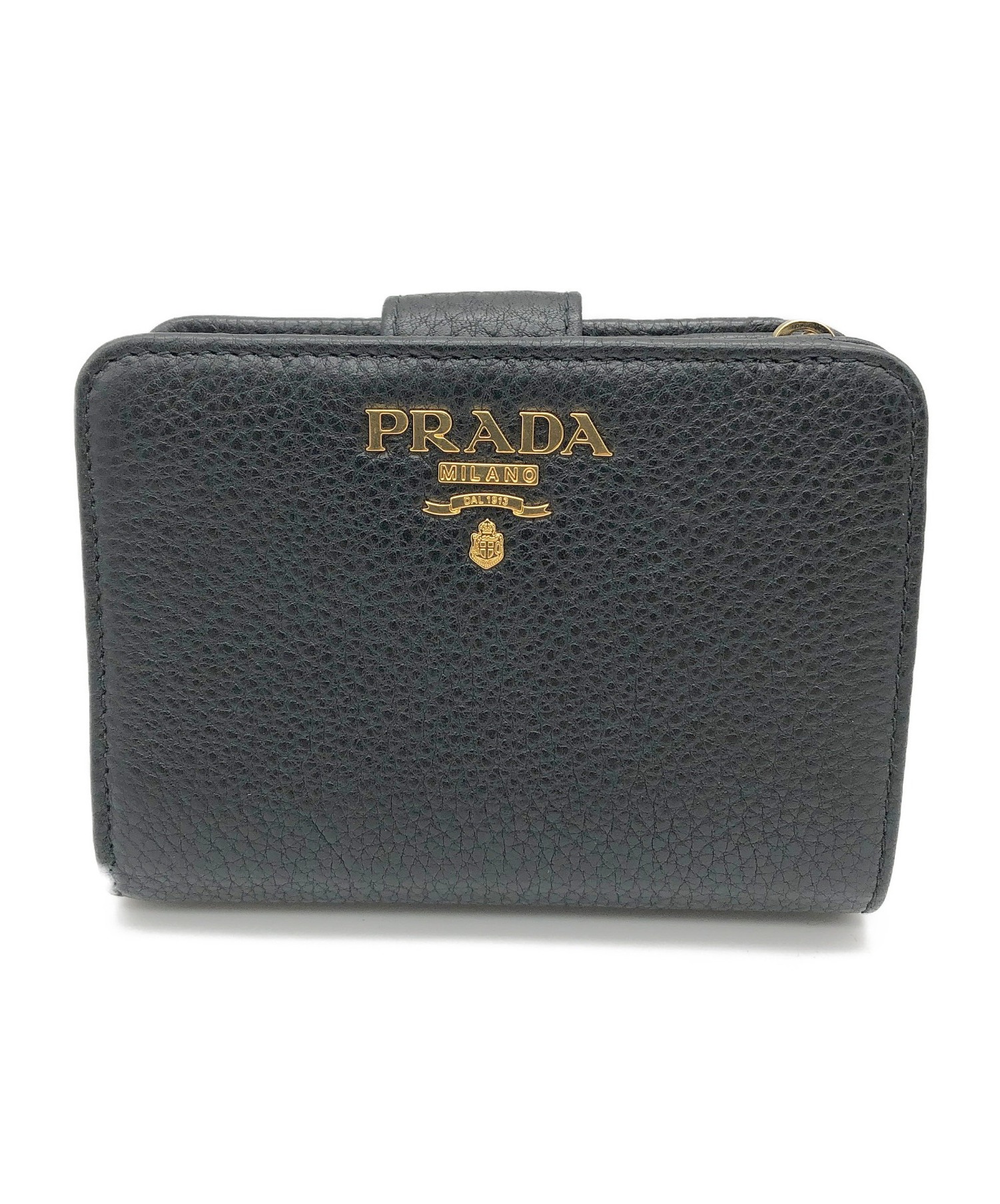 プラダ PRADA PORTAF PICCOLO LAMPO 二つ折り財布 ナイロンキャンバス どぎつ レザー ブラック 1ML018【中古】