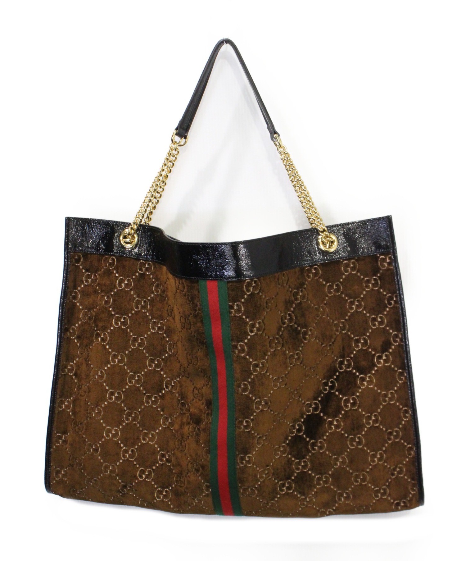 GUCCI (グッチ) ラジャ ベルベット トートバッグ ブラウン サイズ:- ラジャ 537218・525040 ベロア×エナメル ■