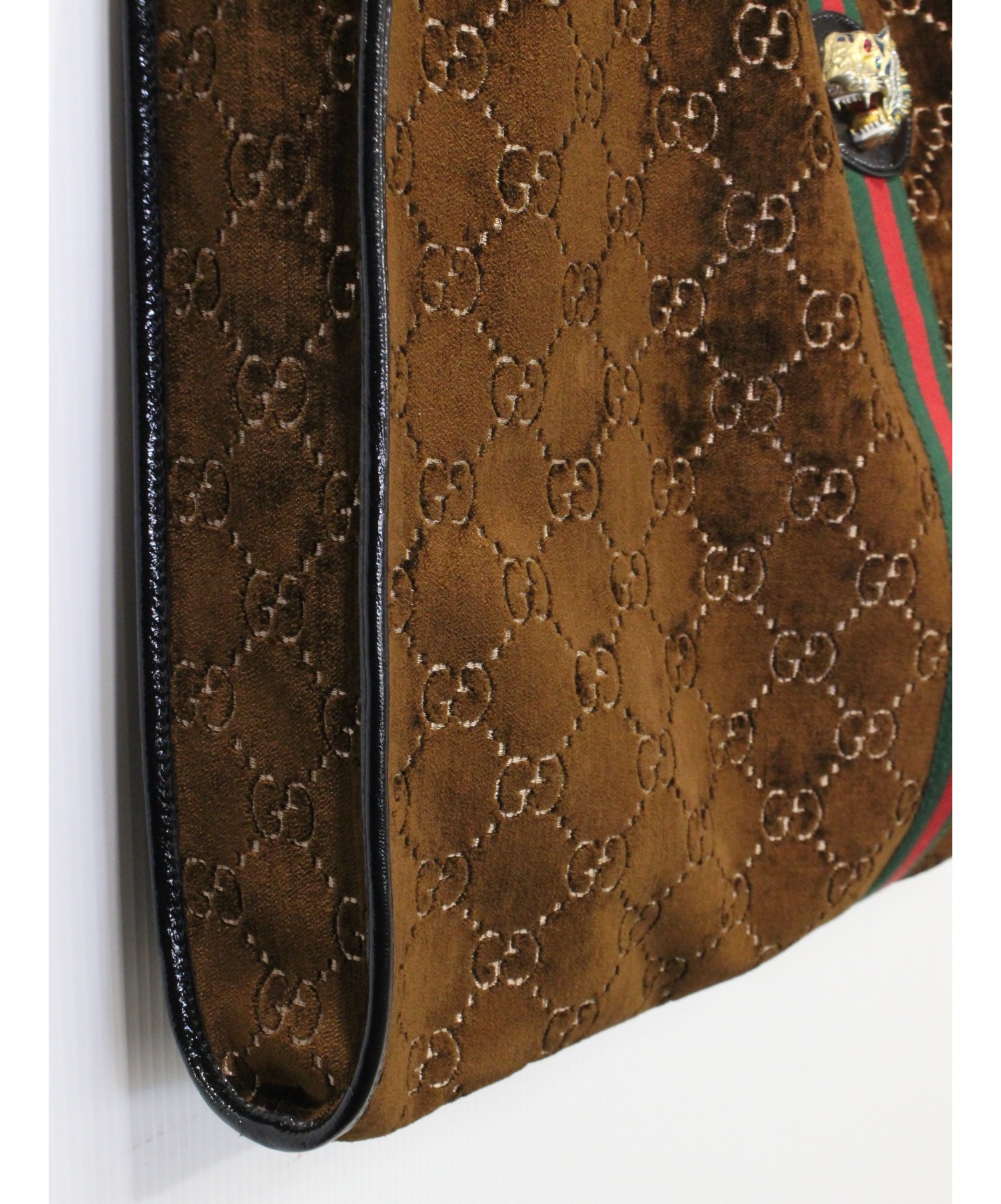 GUCCI (グッチ) ラジャ ベルベット トートバッグ ブラウン サイズ:- ラジャ 537218・525040 ベロア×エナメル ■