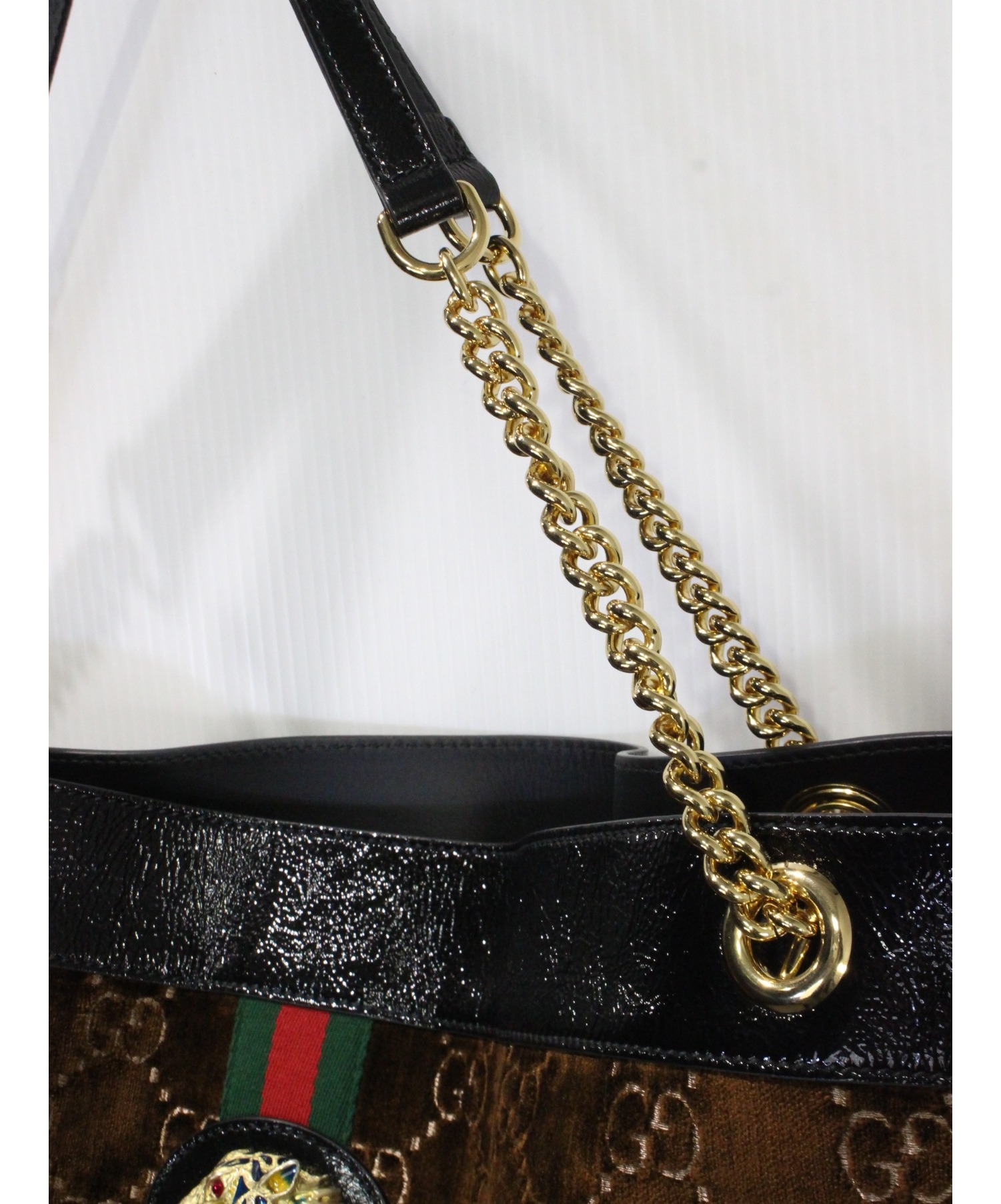 GUCCI (グッチ) ラジャ ベルベット トートバッグ ブラウン サイズ:- ラジャ 537218・525040 ベロア×エナメル ■