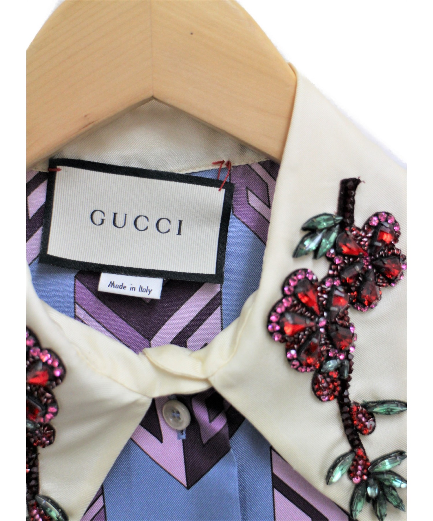 GUCCI (グッチ) ビジューシルクシャツ ブルー サイズ:40