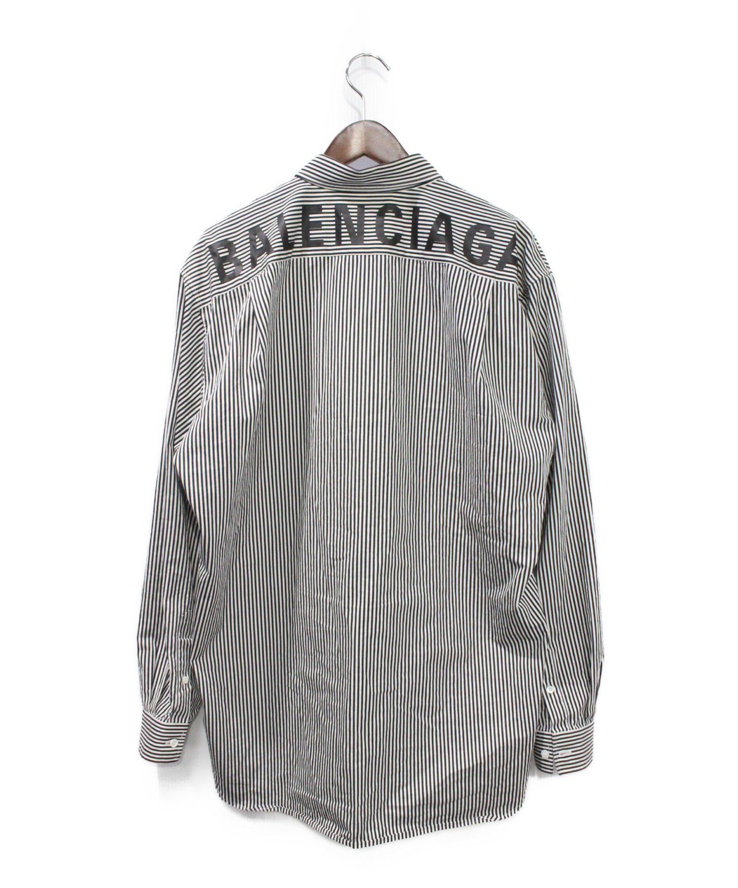 BALENCIAGA (バレンシアガ) バックロゴボタンダウンシャツ ブラック×ホワイト サイズ:38