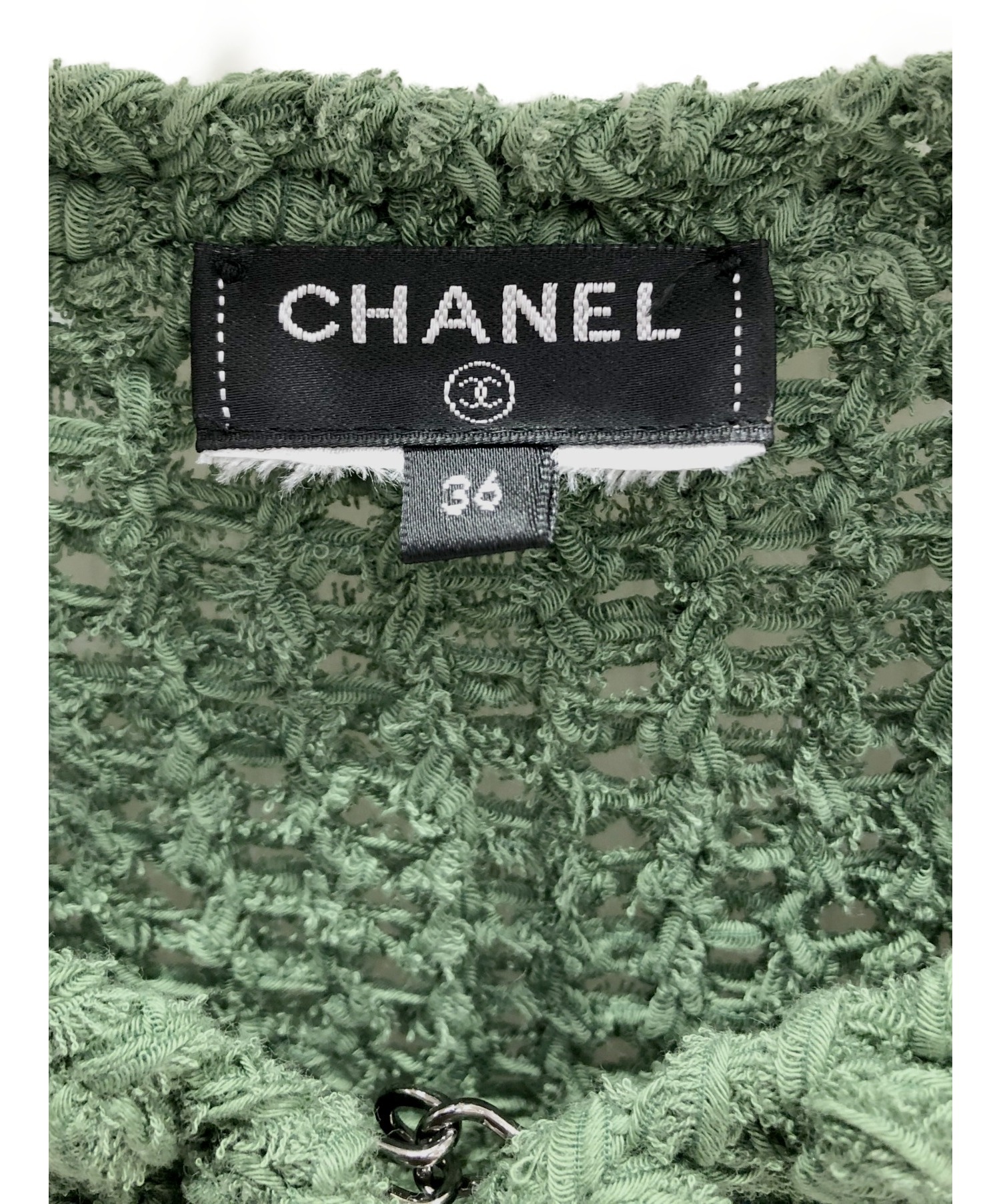 CHANEL (シャネル) 鍵編みニットジャケット グリーン サイズ:36